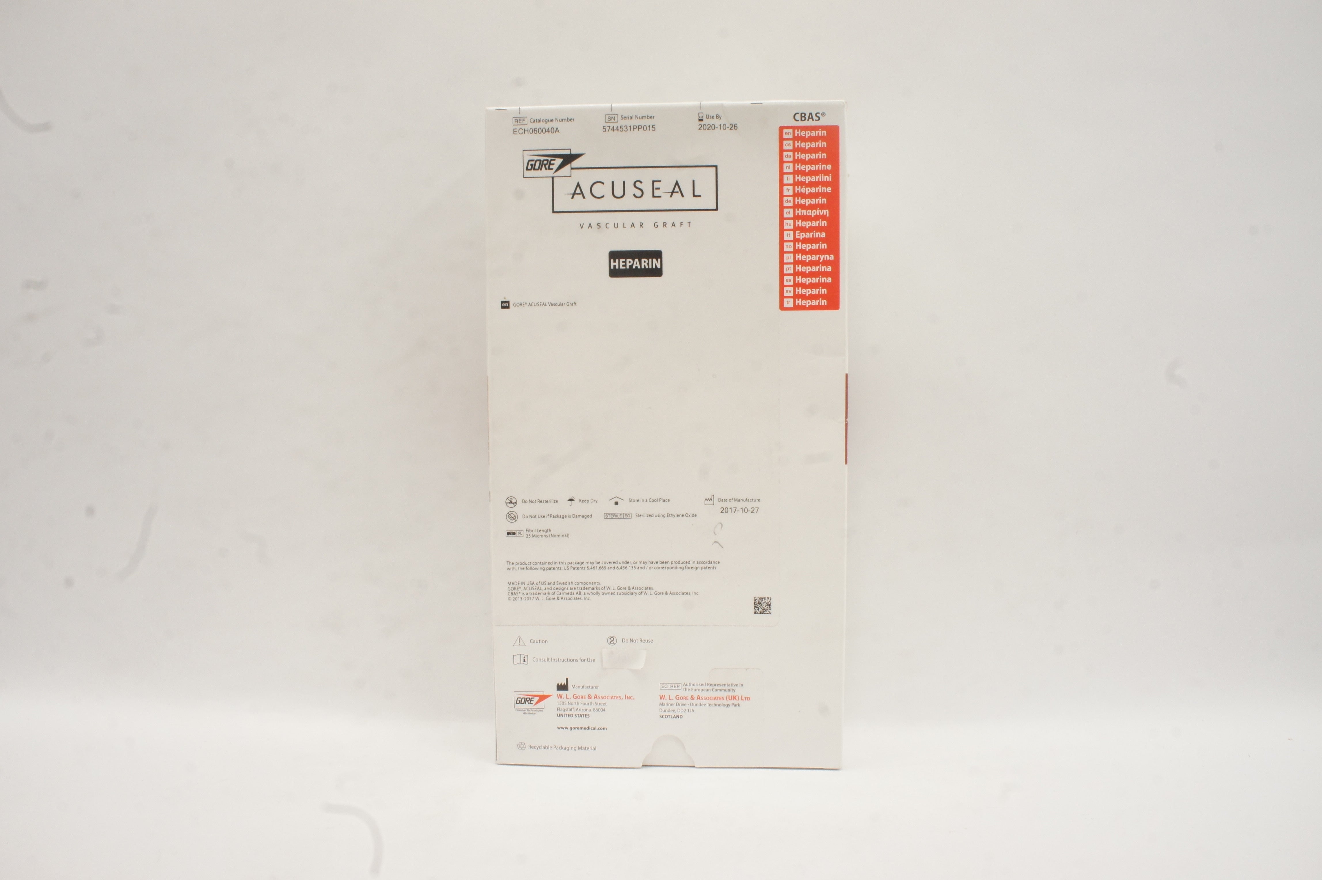 Gore ECH060040A Acuseal Vascular Graft Heparin 6mm x 40cm (x)