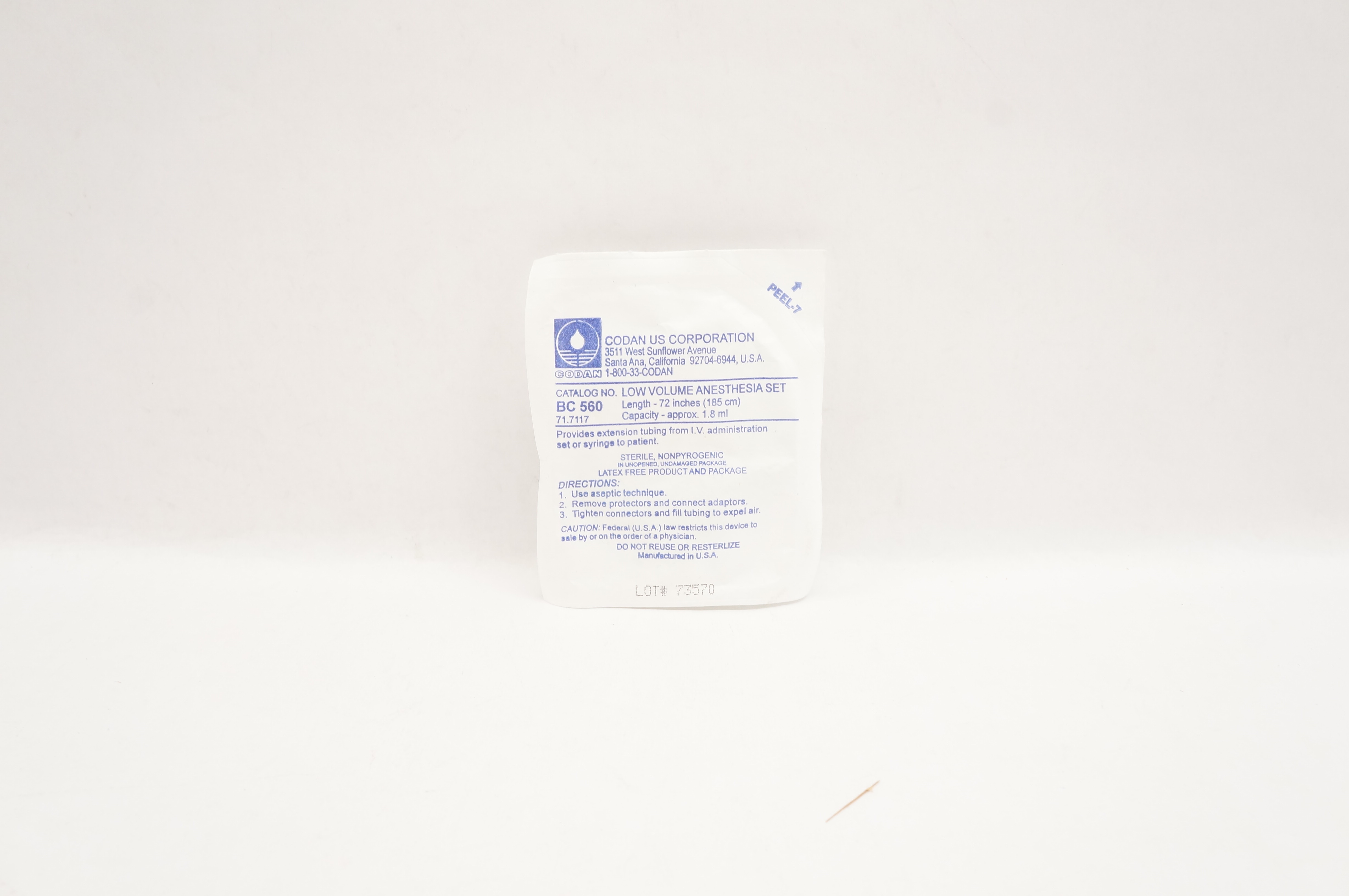 Codan 71.7117/BC 560 Low Volume Anesthesia Set 72inch x 1.8mL