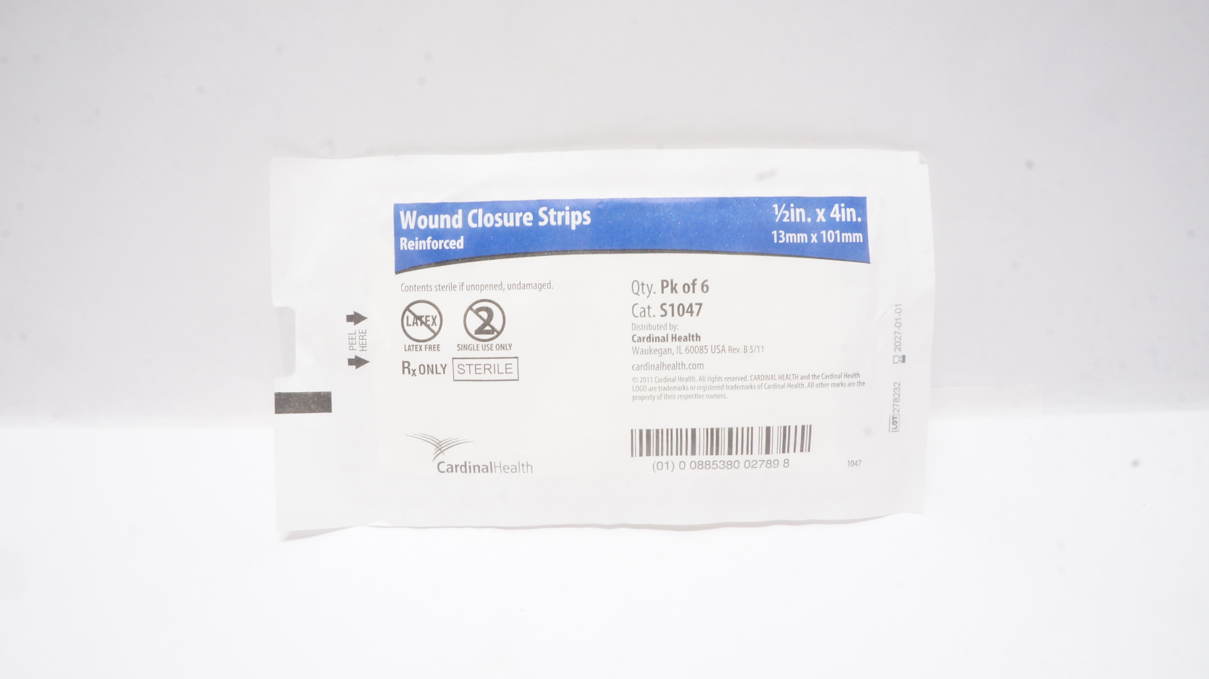 Cardinal Health S1047 Wound Closure Strips Reinforced 1/2inch x 4inch- Pack of 6