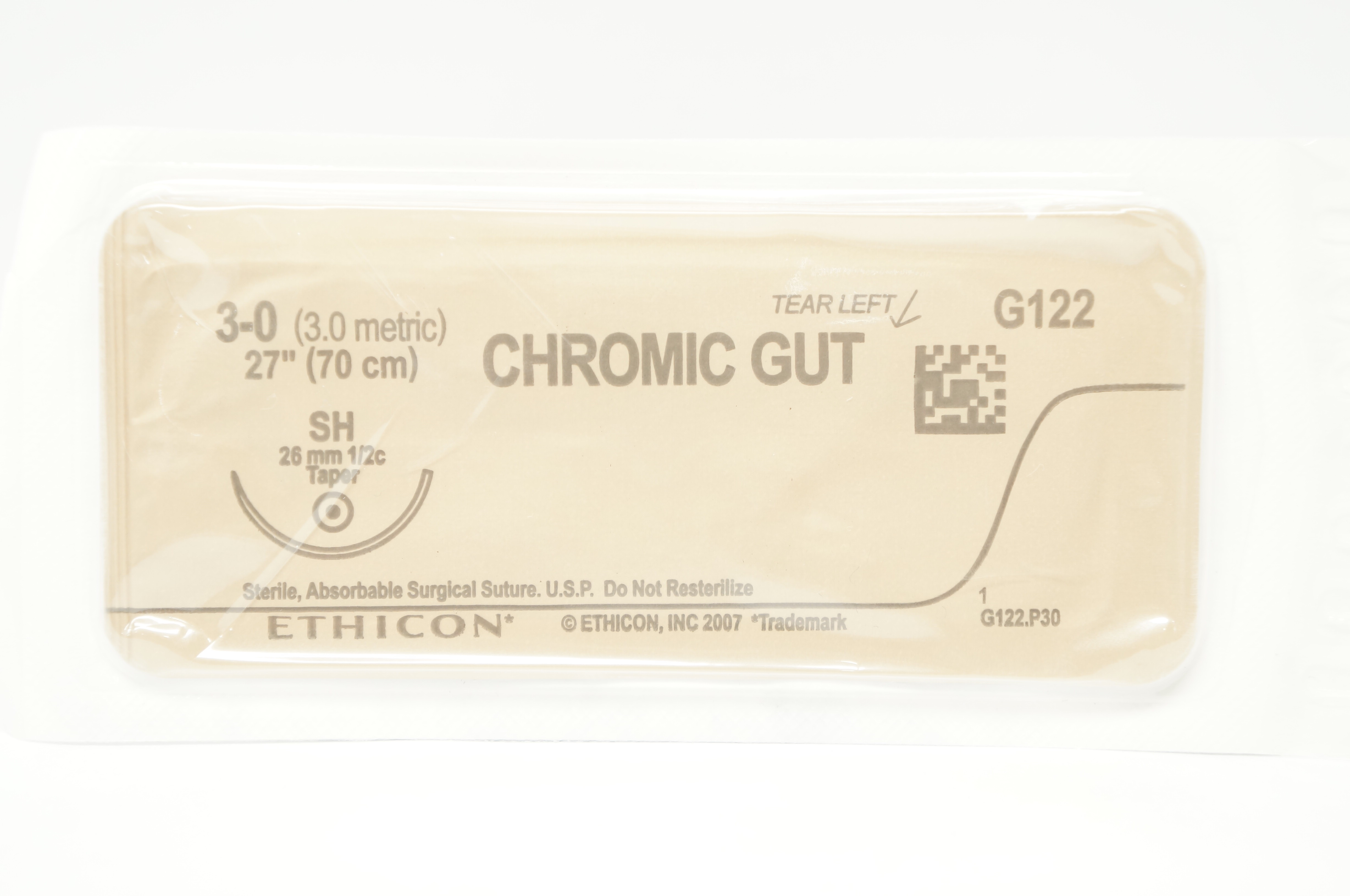 Ethicon G122 3-0 CHROMIC GUT, SH, 26mm 1/2c Taper, 27inch
