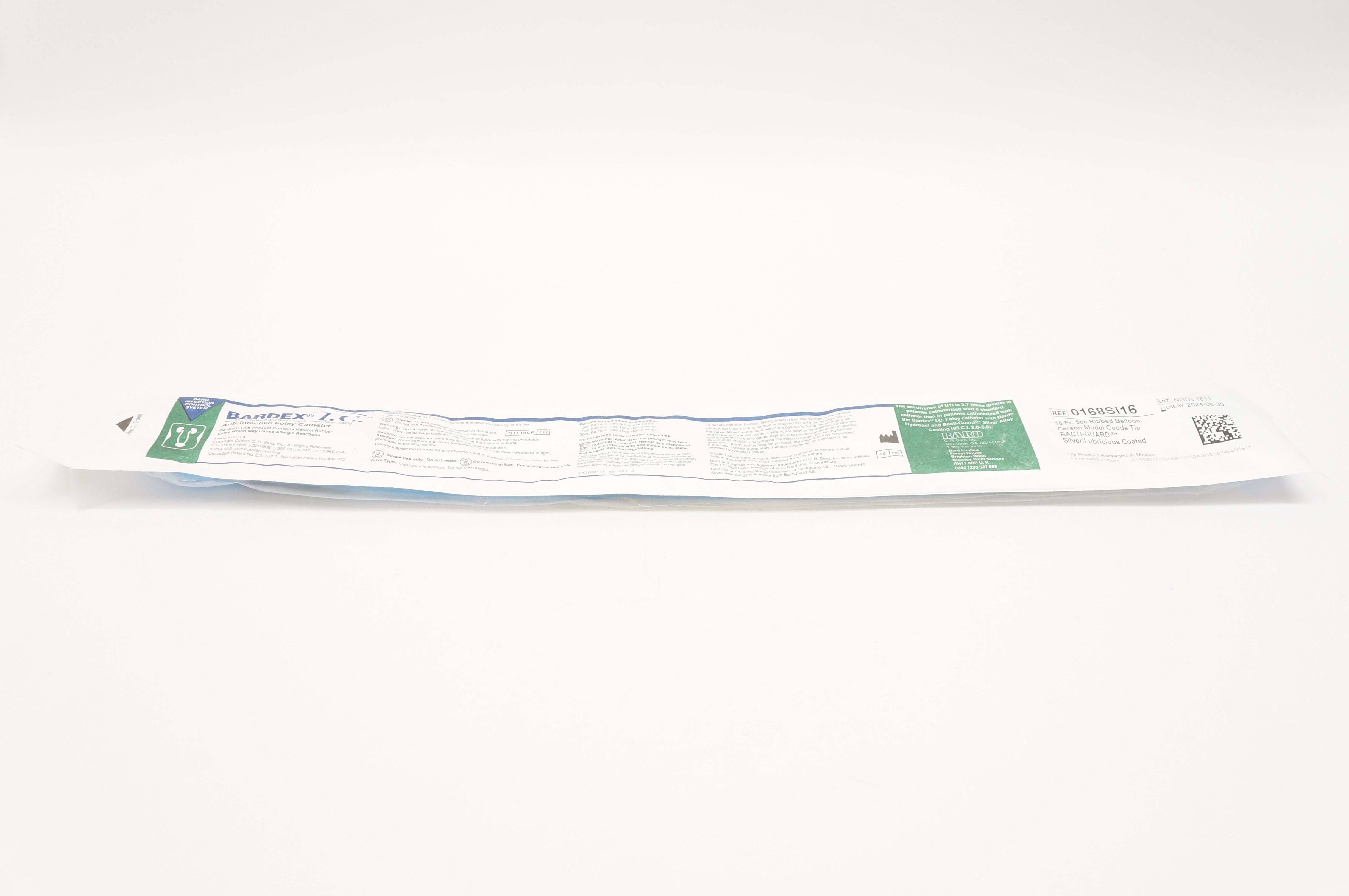 Bard 0168SI16 Bardex IC Anti-Infective Foley Cath. 16Fr. 5cc Ribbed Balloon