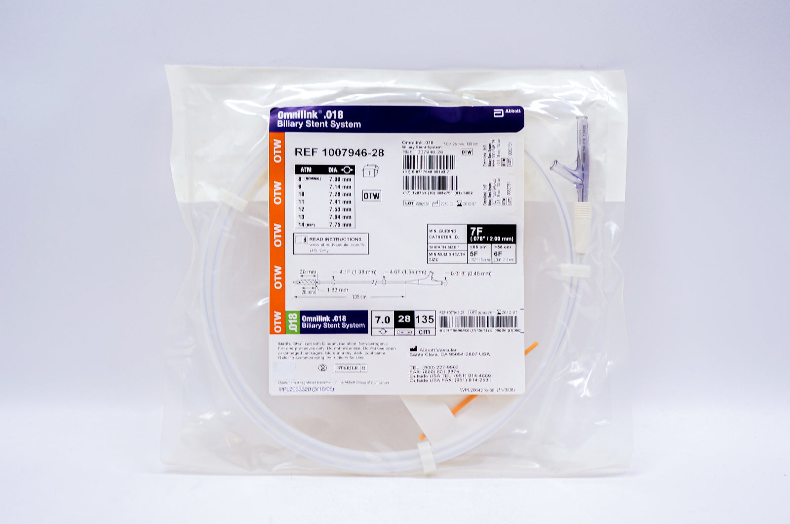 Abbott 1007946-28 Omnilink .018 Biliary Stnt System 7.0 x 28mm, 135cm (x)