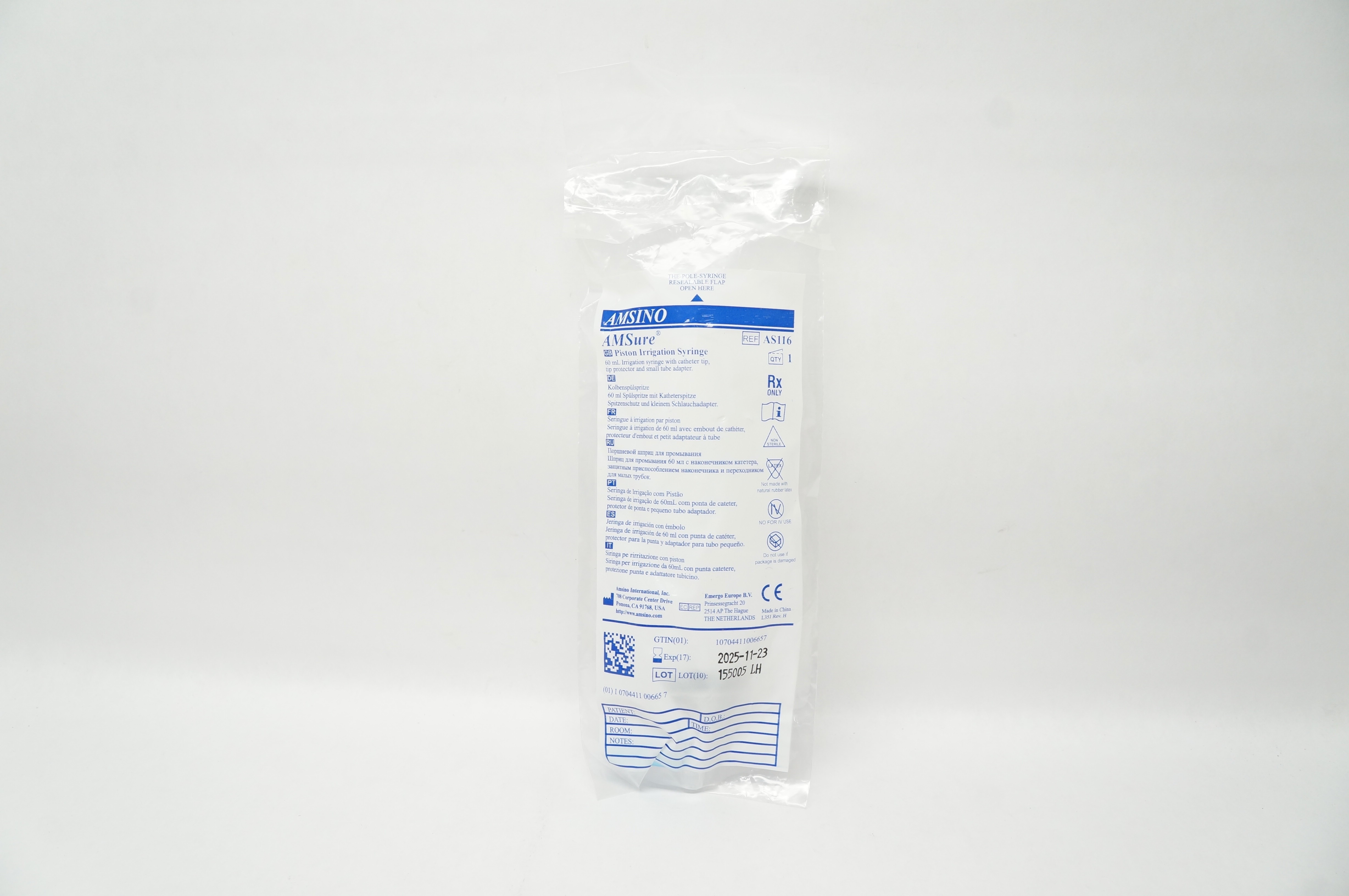 Amsino AS116 AMSure Piston Irrigation Syringe