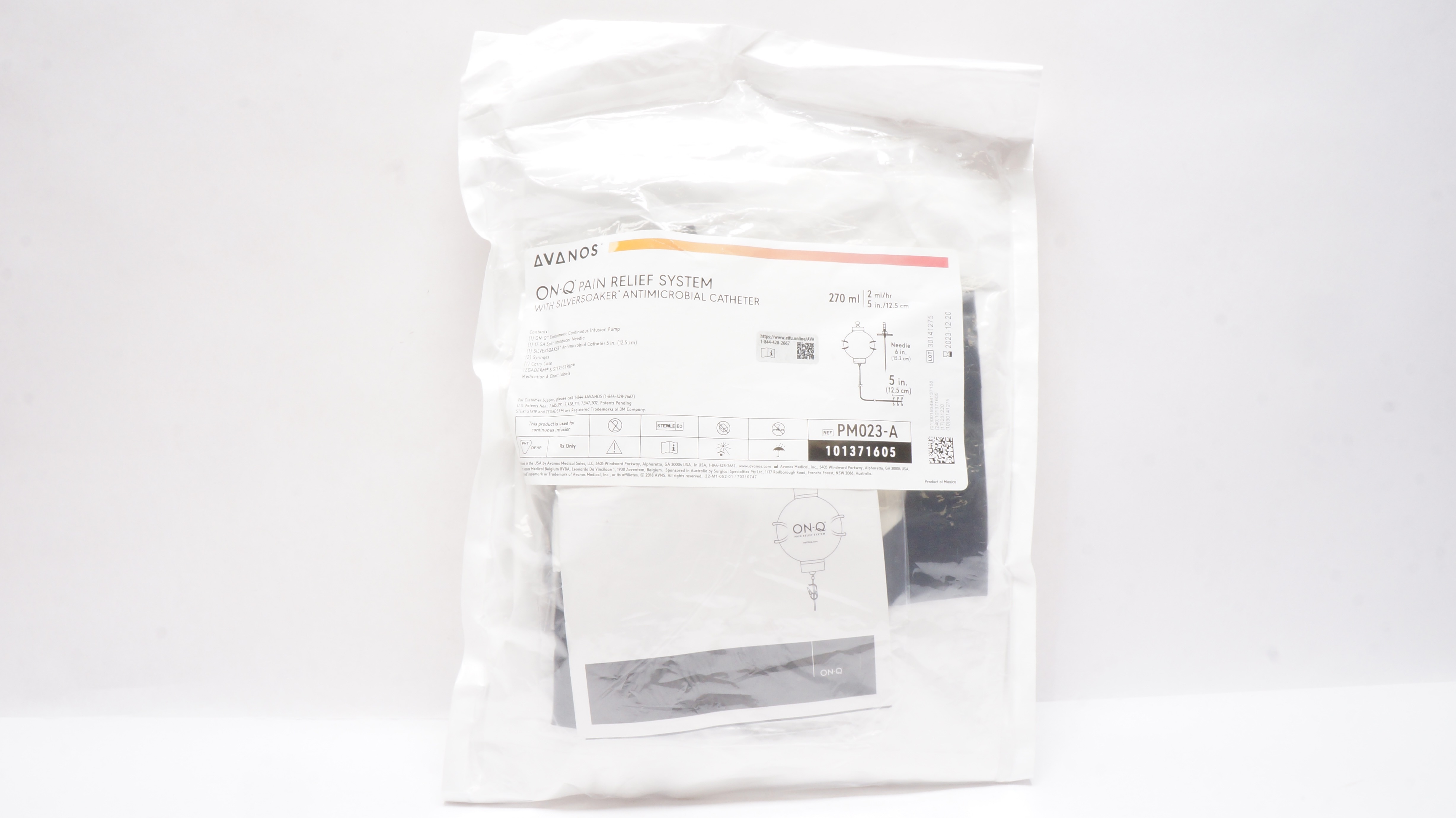 Avanos PM023-A On-Q Pain Relief System W/Antimicrobial Cath. 270ml x 5 inch