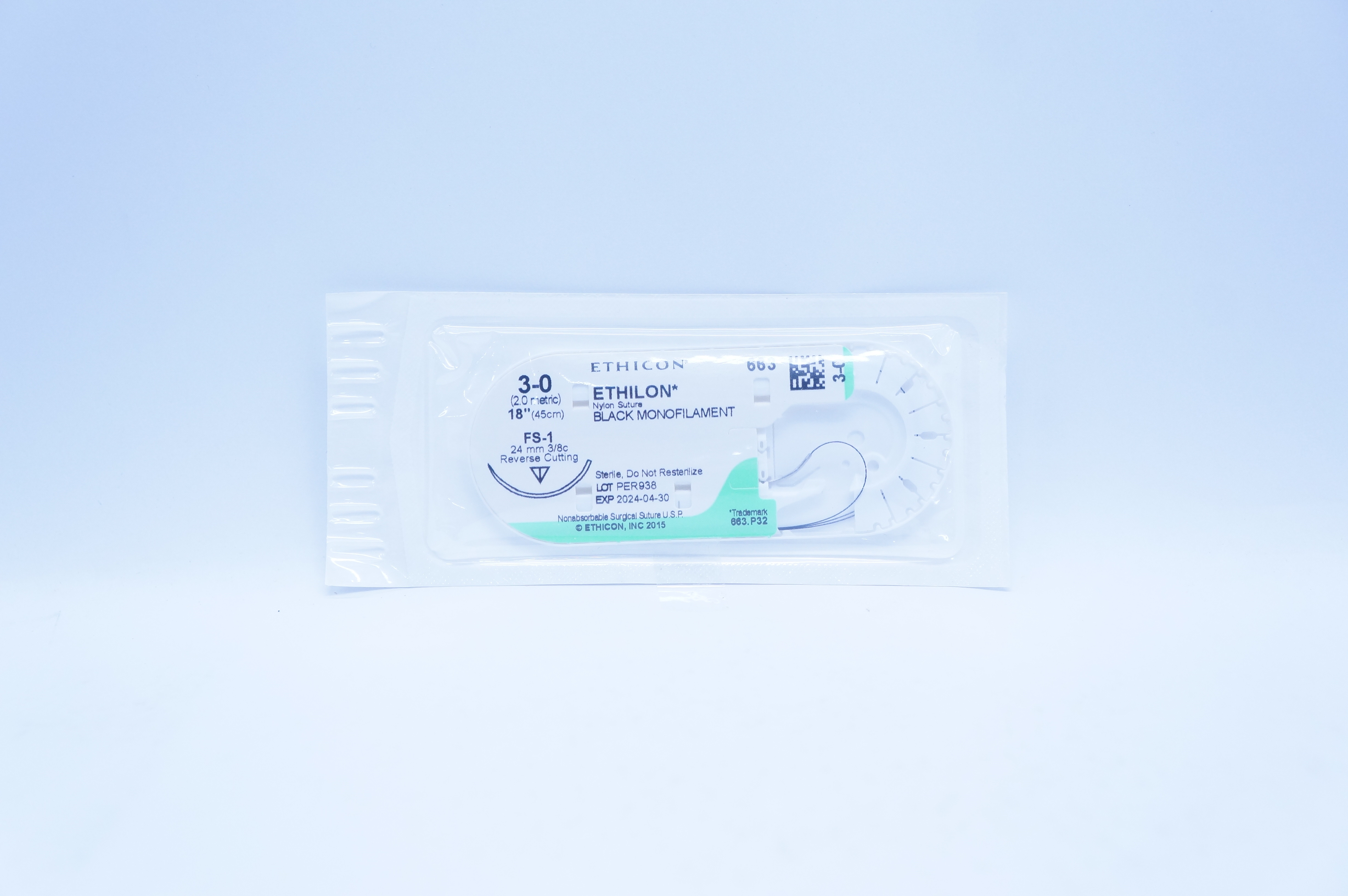 Ethicon 663 3-0 Ethilon, FS-1, 24mm 3/8c Reverse Cutting, 18inch