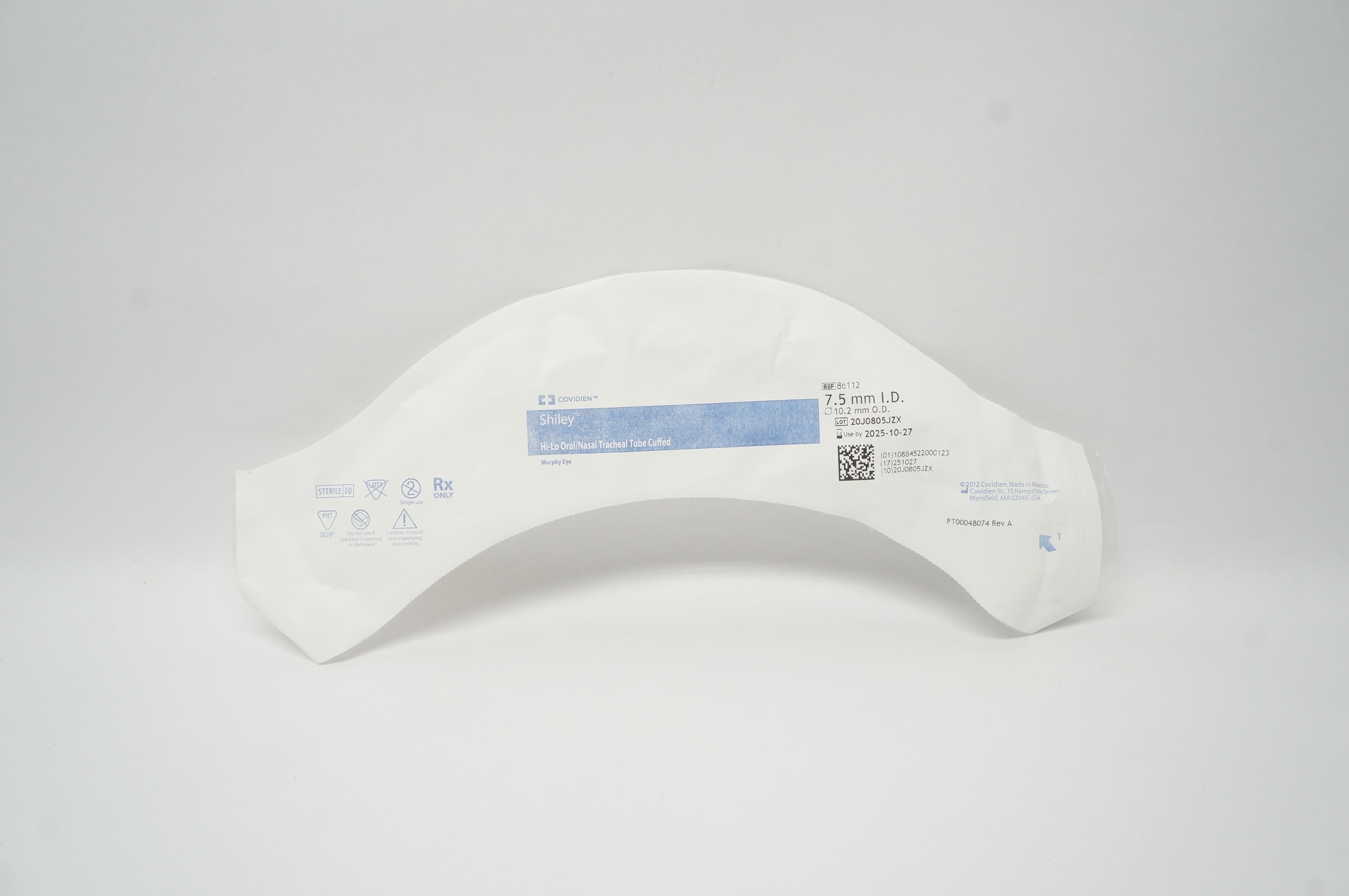 Covidien 86112 Shiley Hi-Lo Oral/Nasal Tracheal Tube Cuffed 7.5mm ID x 10.2mm OD