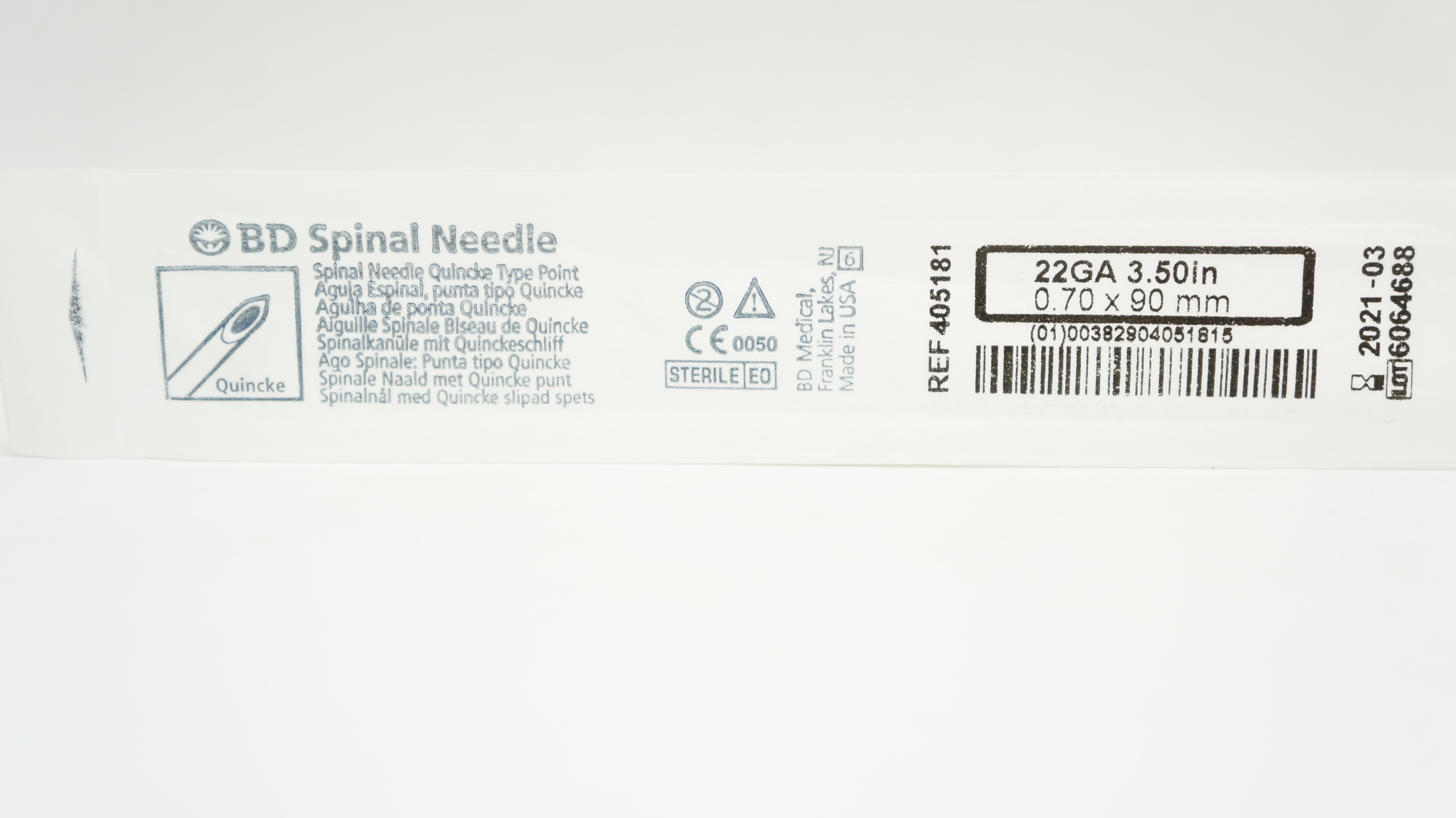 BD 405181 Spinal Ndle Quincke Type Point 22G x 3.5inch (x)