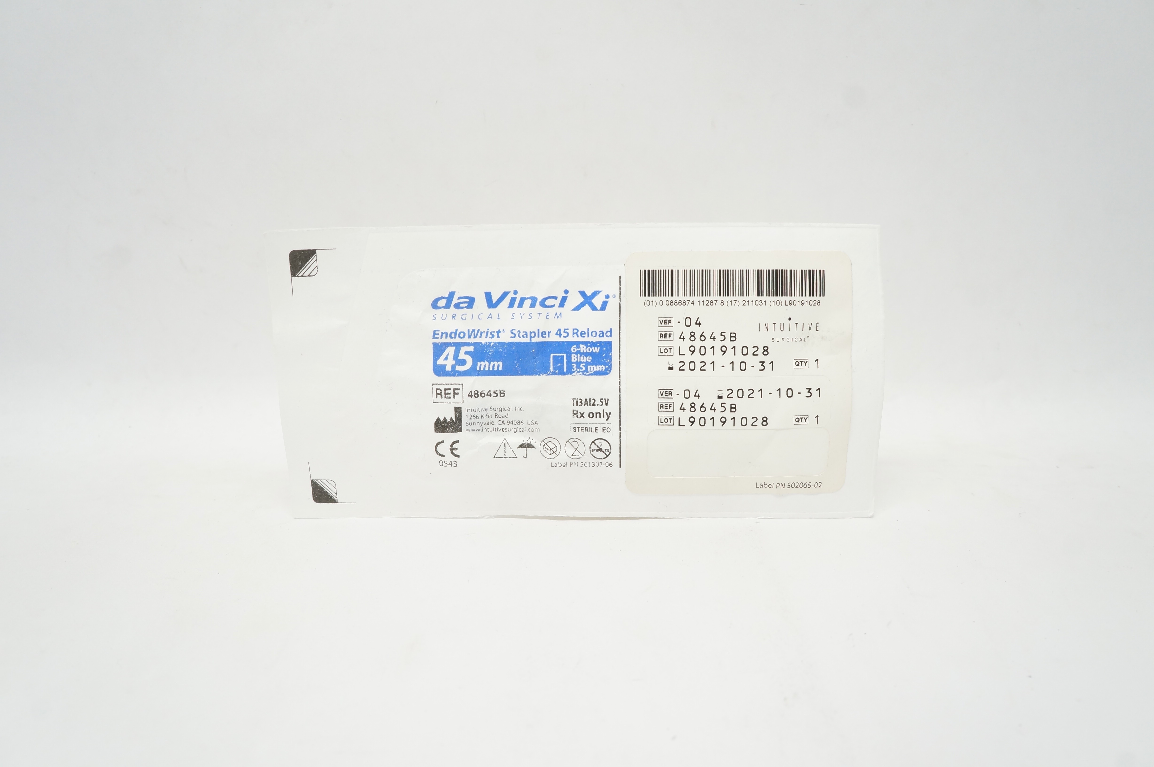 Intuitive 48645B Da Vinci Xi EndoWrist Stapler 45mm Reload 6-Row Blue 3.5mm (x)