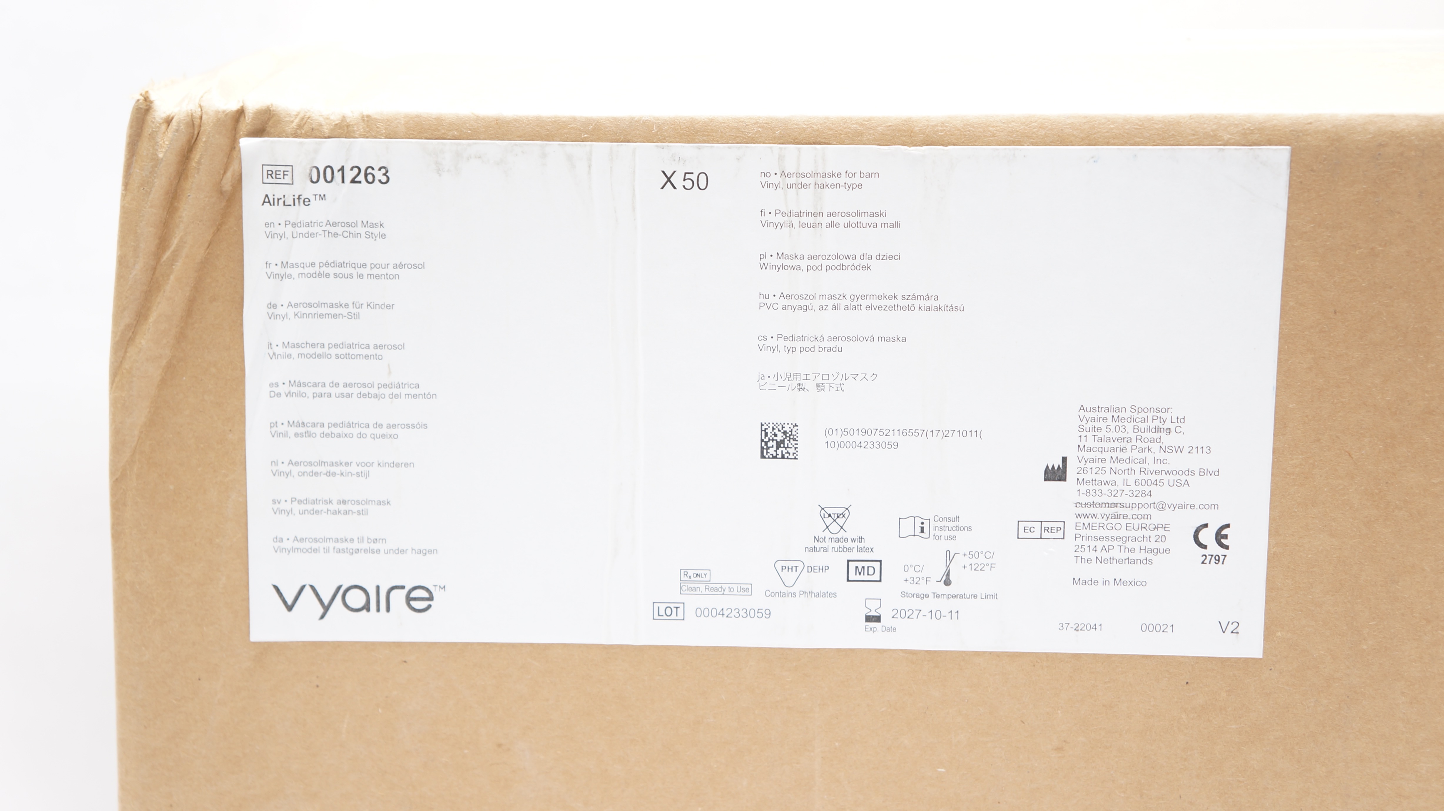 Vyaire 001263 AirLife Pediatric Aerosol Mask Vinyl - Box of 50