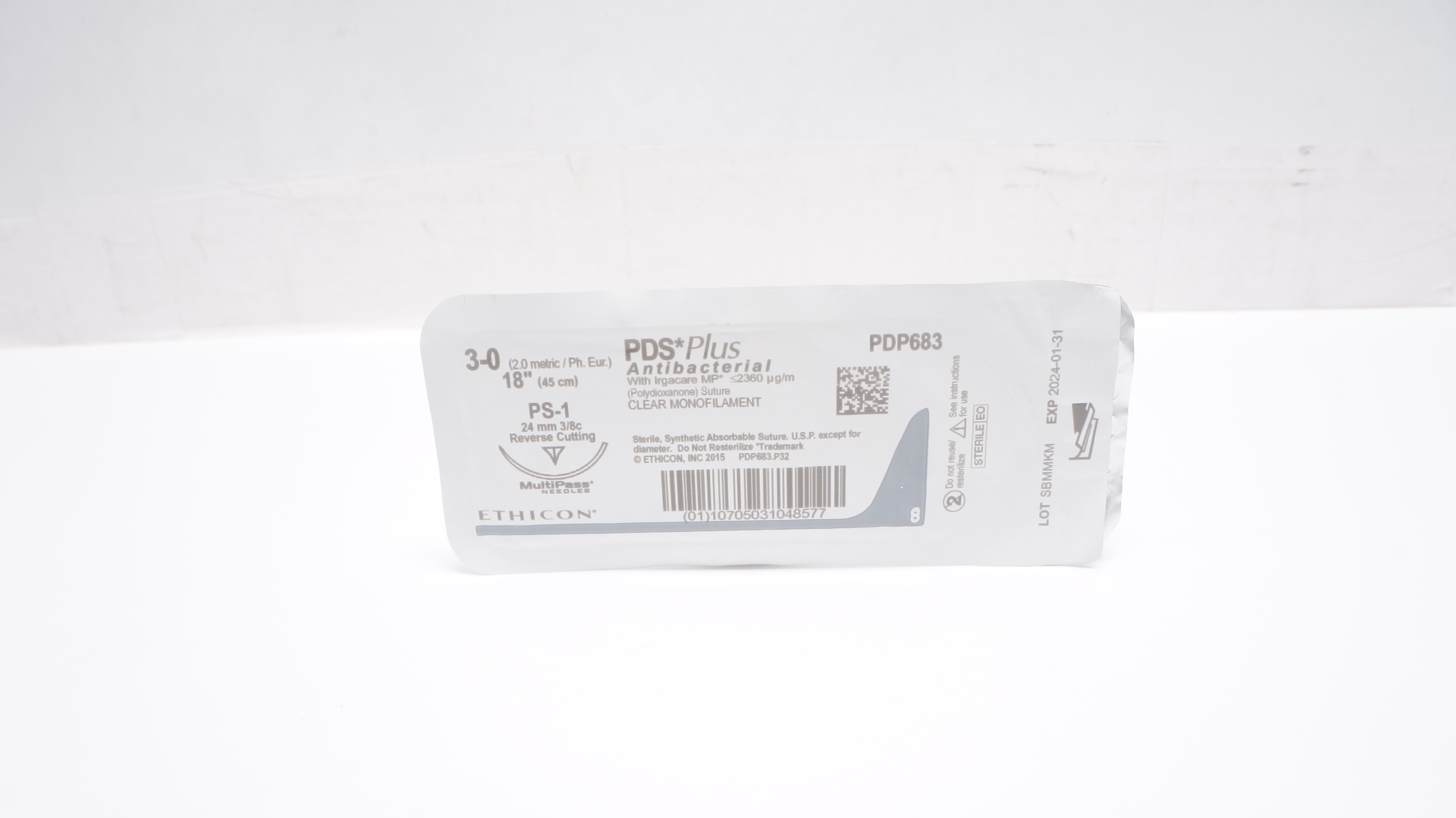 Ethicon PDP683 3-0 PDS Plus Stre PS-1 24mm 3/8c Reverse Cutting, 18inch (x)