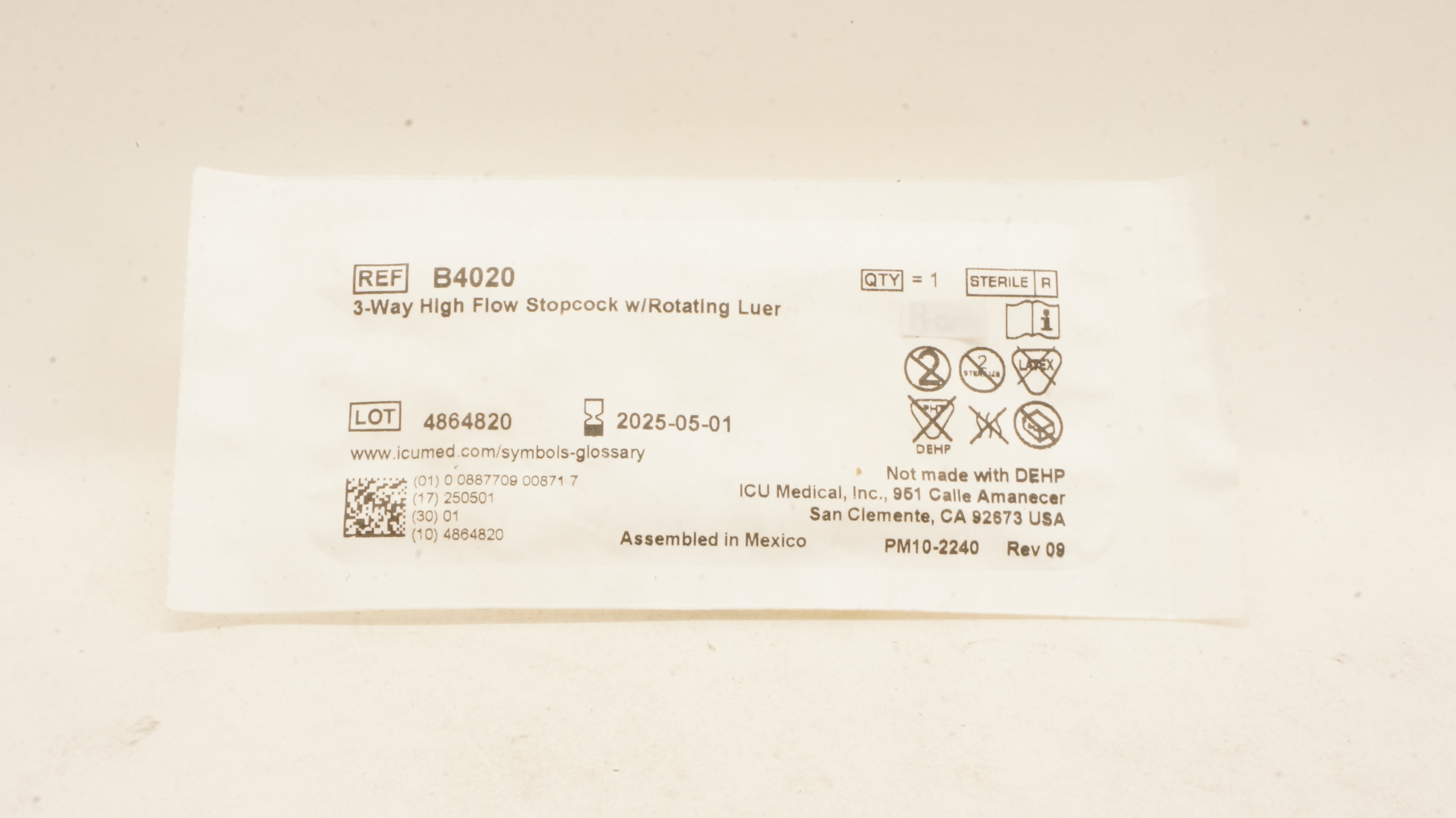 ICU Medical B4020 3-Way High Flow Stopcock w/Rotating Luer