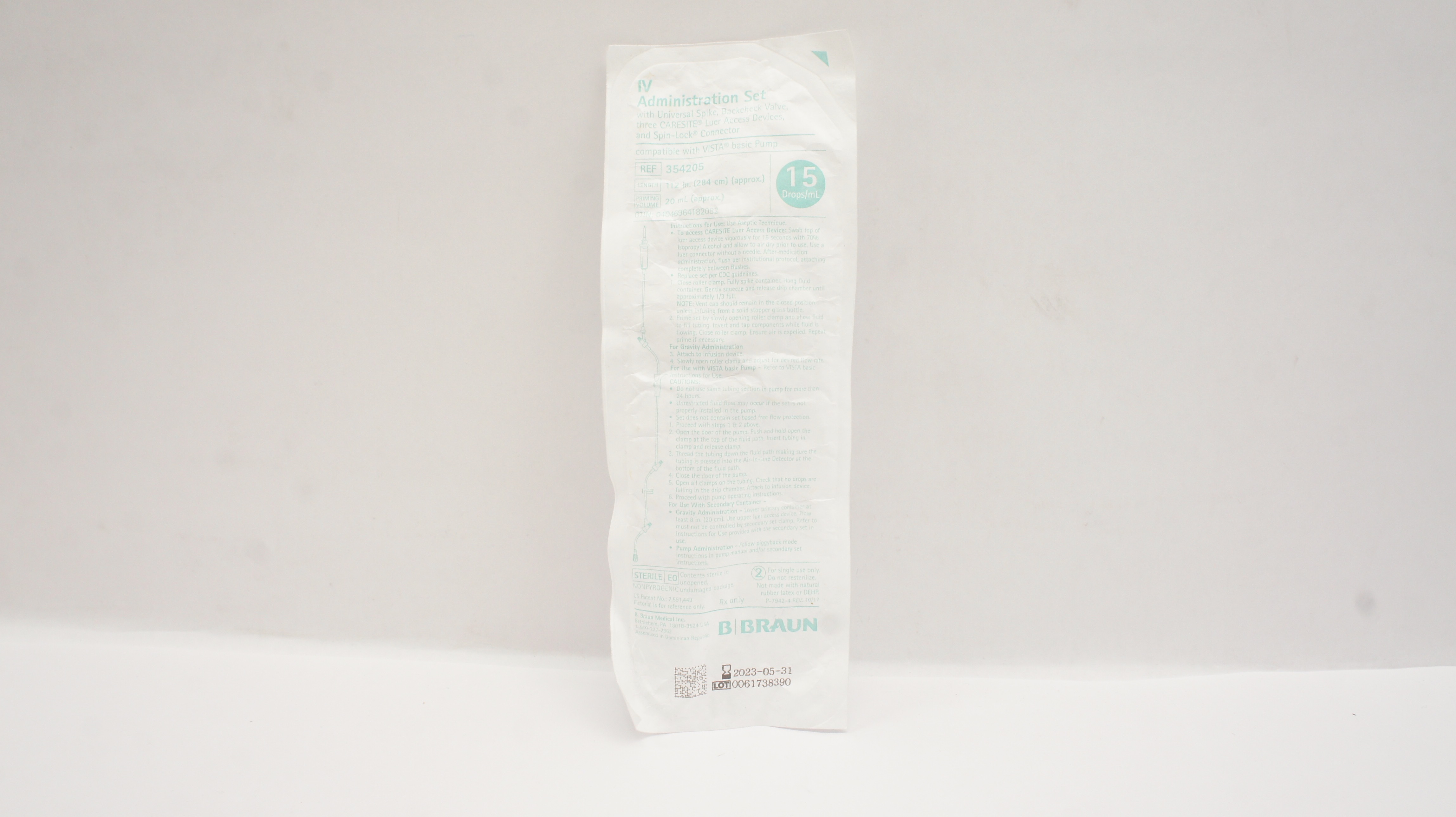 Braun 354205 IV Administration Set 112inch x 20mL Approx. 15Drops/mL