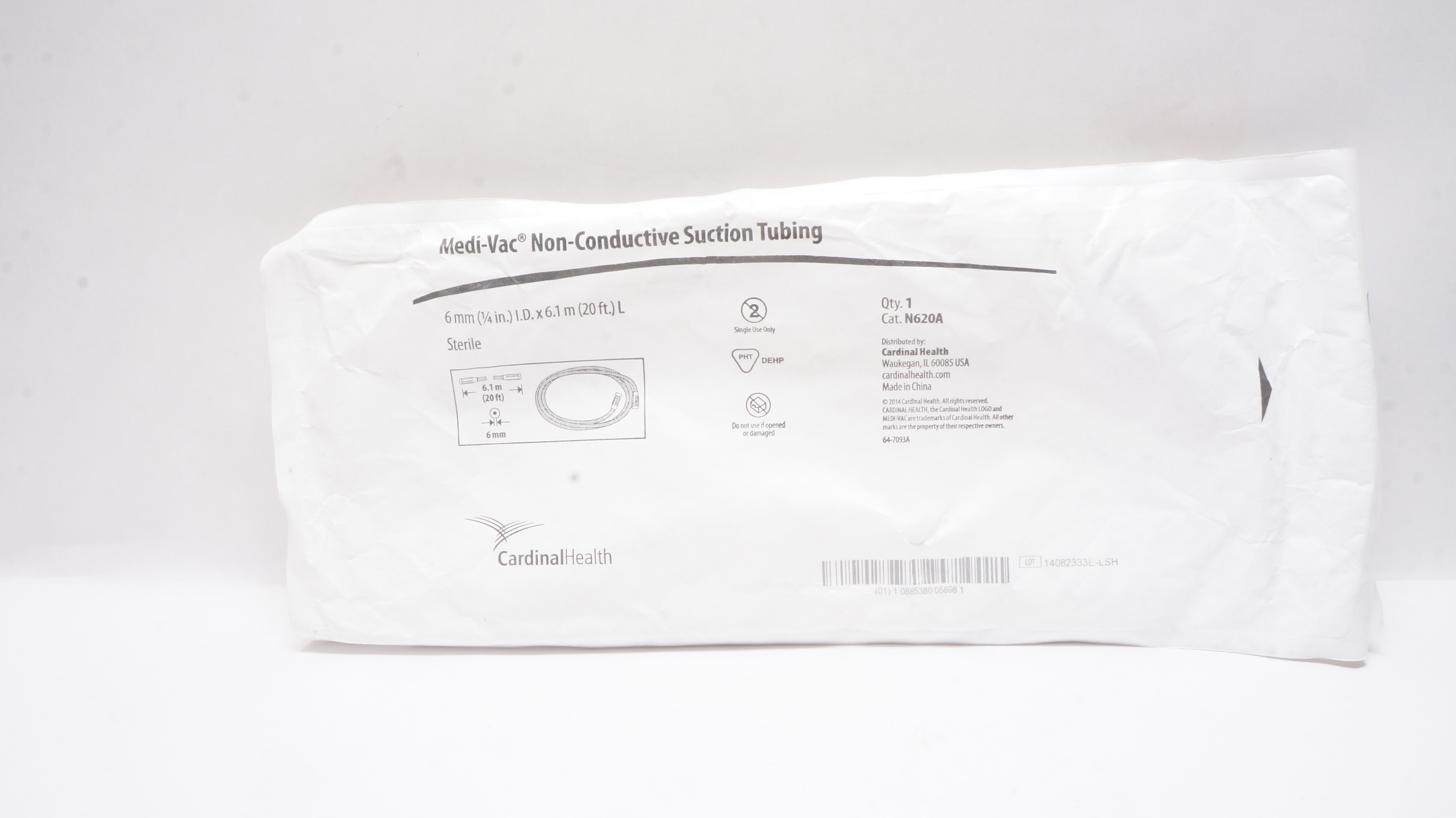 Cardinal Health N620A Non-Conductive Suction Tubing 1/4in x 20ft