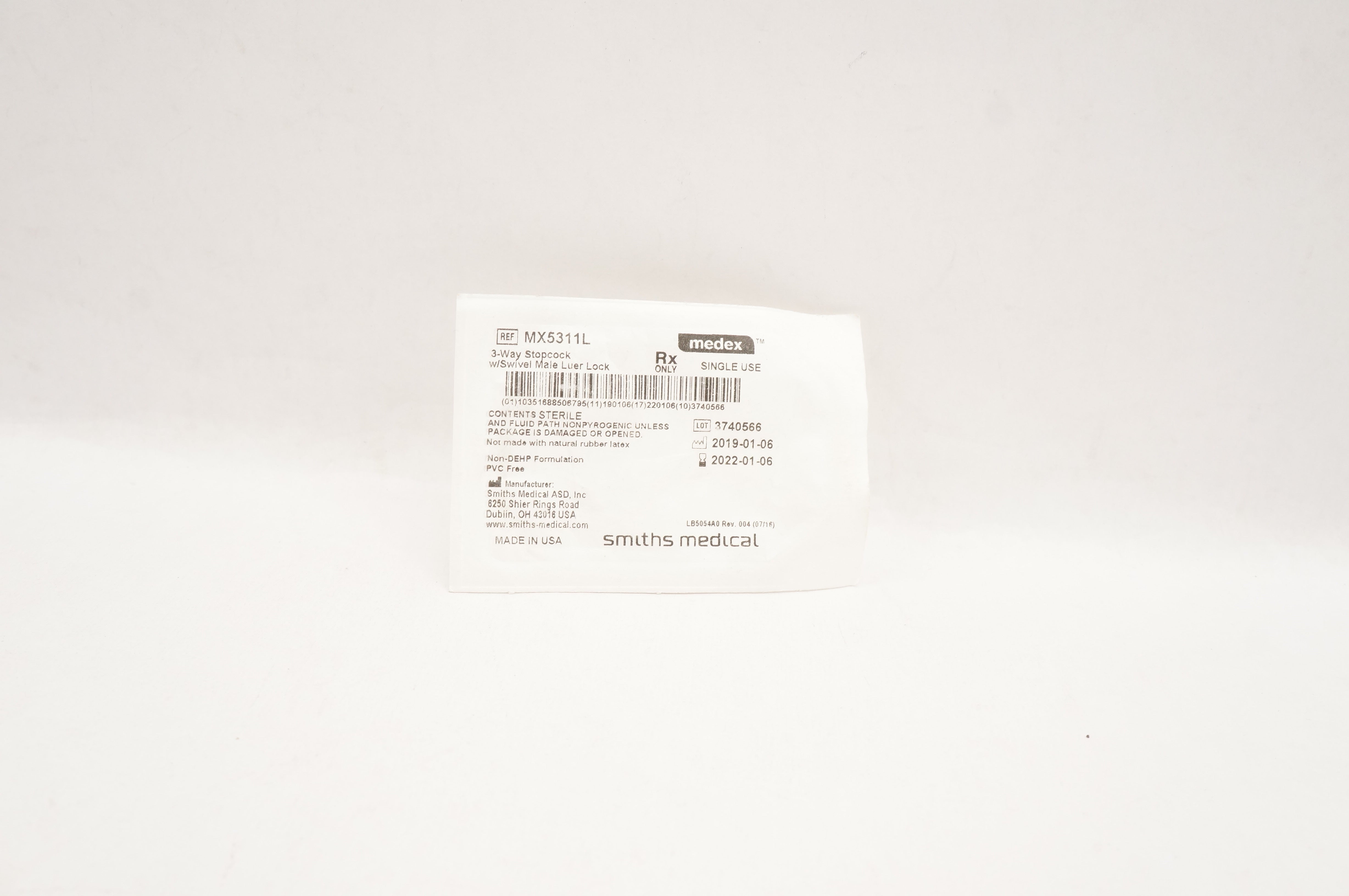 Smiths Medical MX5311L Medex 3-Way Stopcock w/Swivel Male Luer Lock (x)