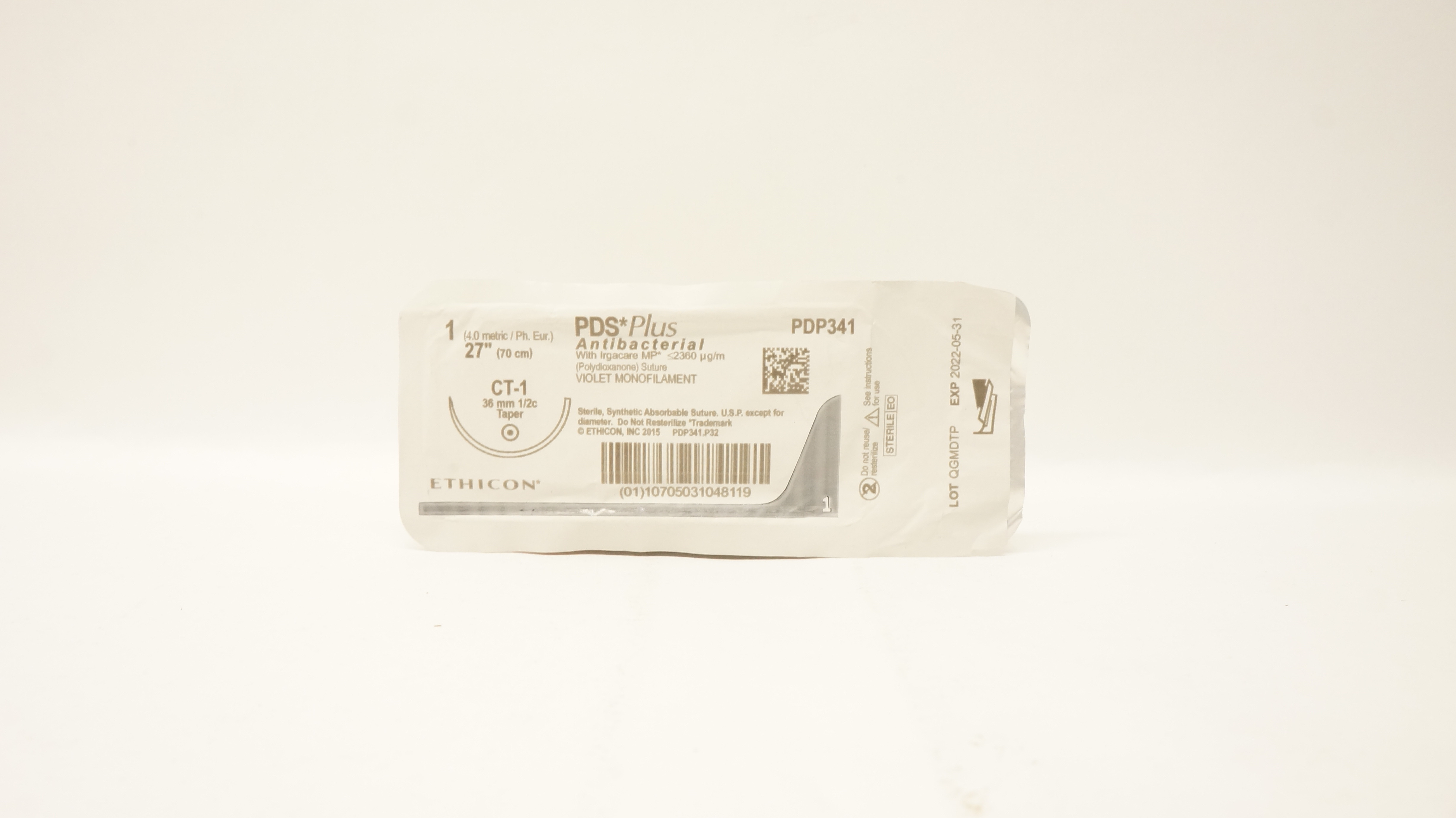 Ethicon PDP341 1 PDS Plus Violet Monofilament CT-1 36mm 1/2c Taper, 27inch