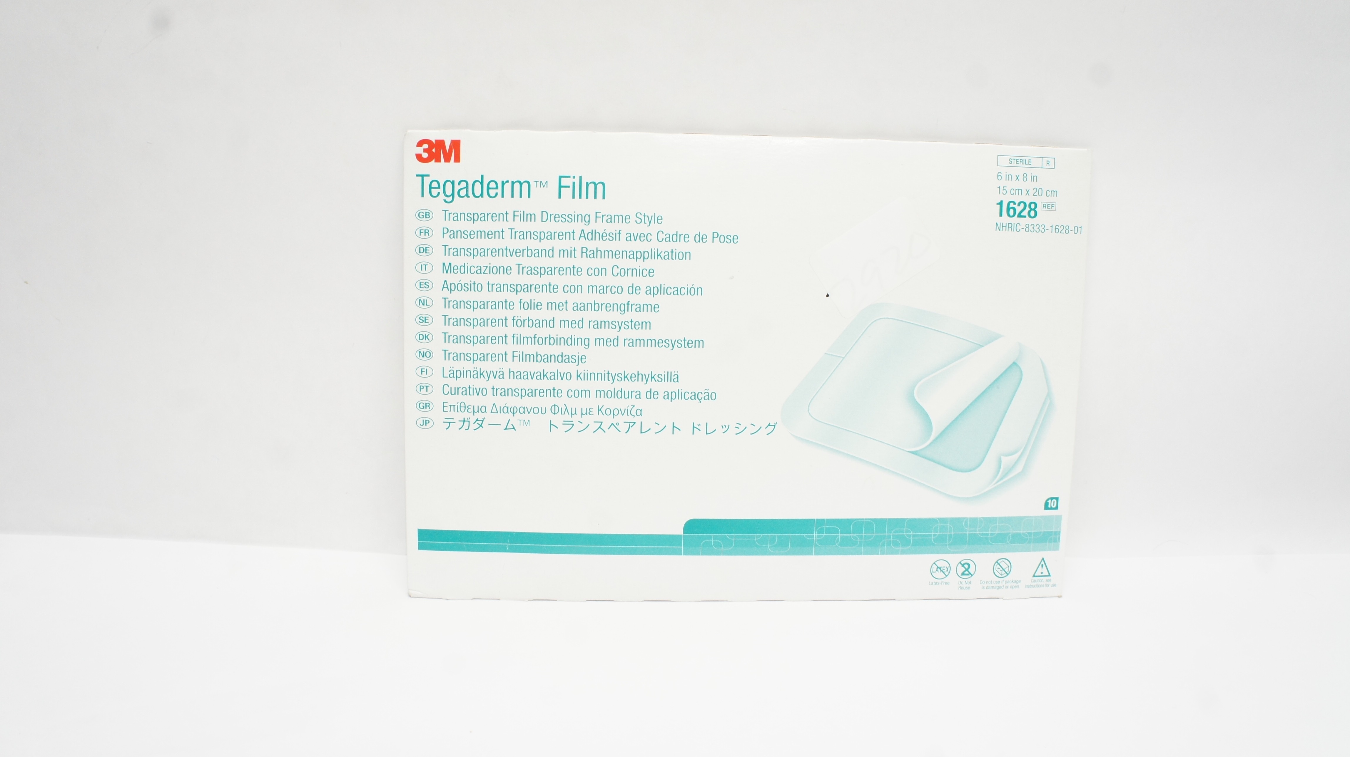 3M 1628 Tegaderm Transparent Film Dressing, Frame Style, 6inch x 8inch-Box of 10