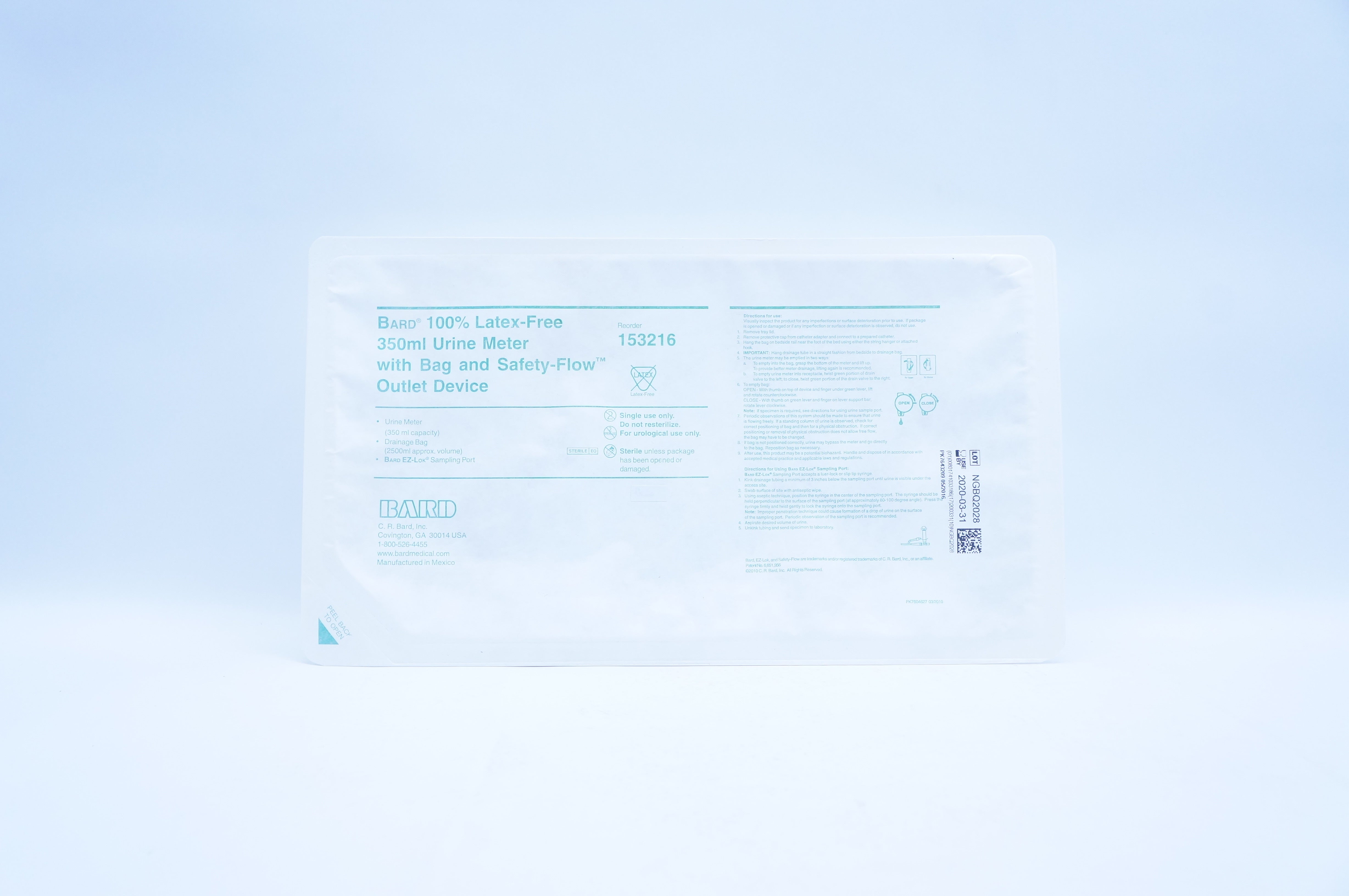 Bard 153216 100% Latex-Free 350ml Urine Meter with Bag and Safety-Flow (x)