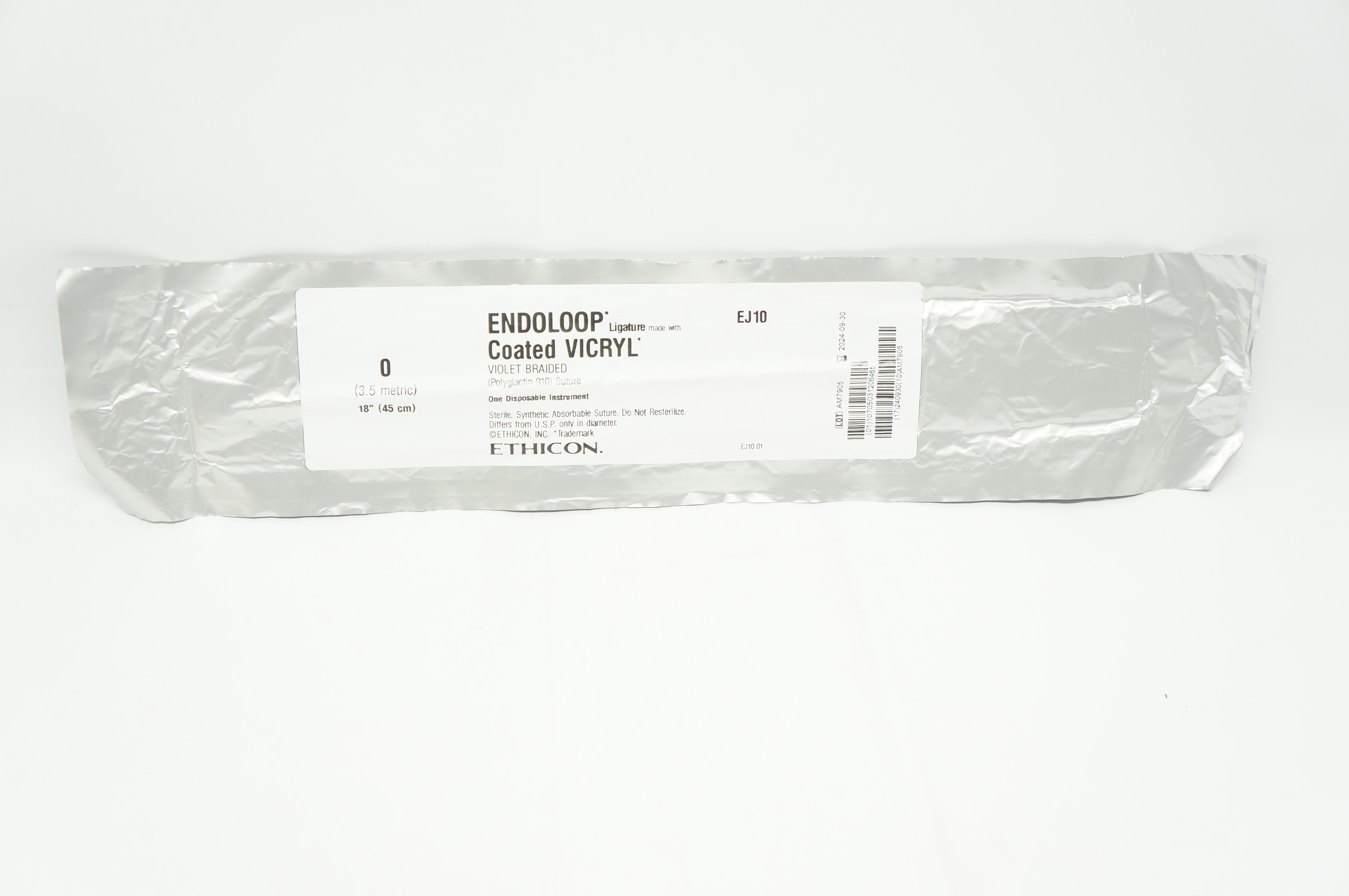 Ethicon EJ10 0 Endoloop Coated VICRYL,Violet Braided Polyglactin 910 Stre 18inch