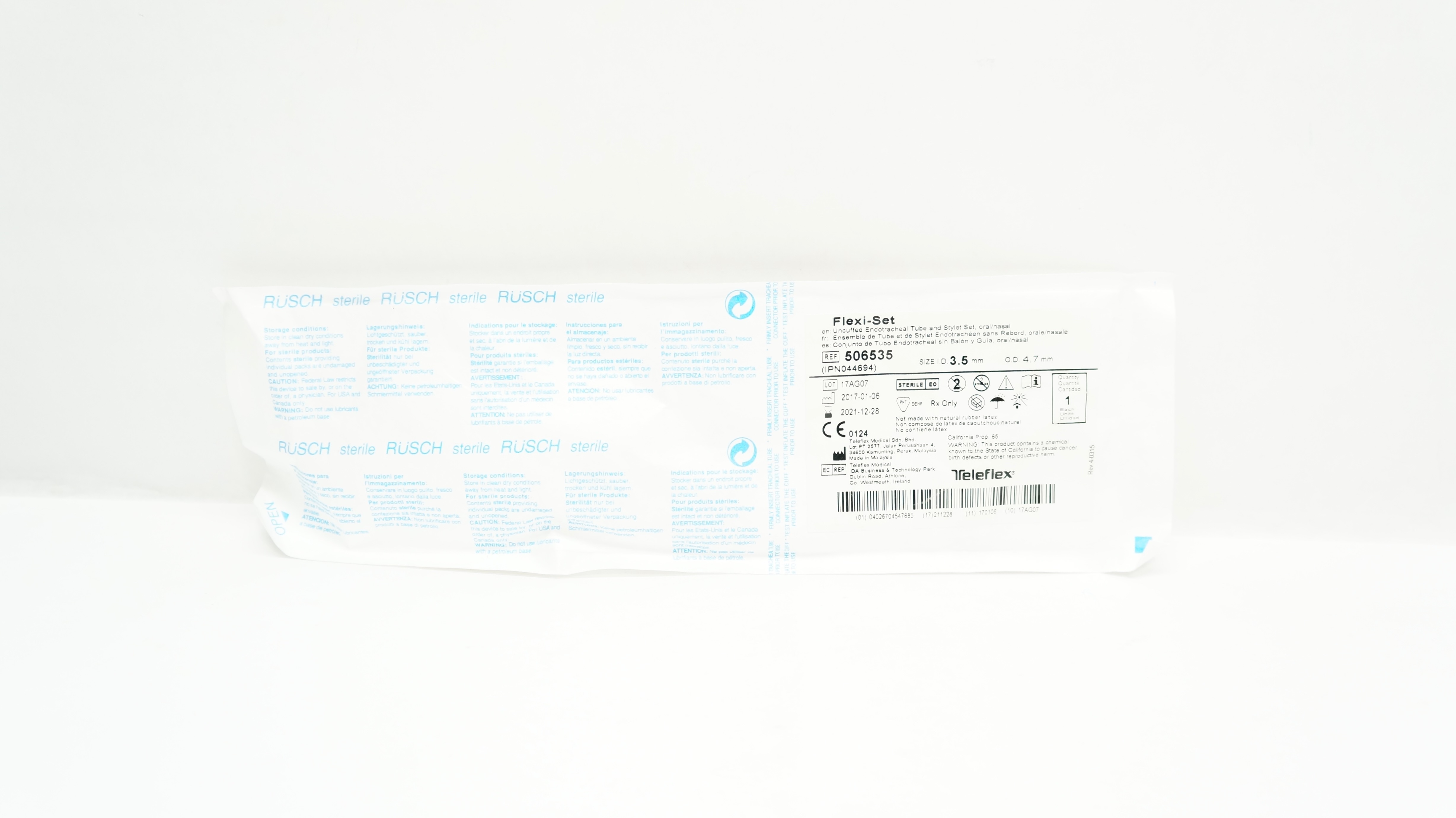 Teleflex 506535 Flexi-Set Uncuffed Endotracheal Tube & Stylet Set 3.5 x 4.7mm(x)