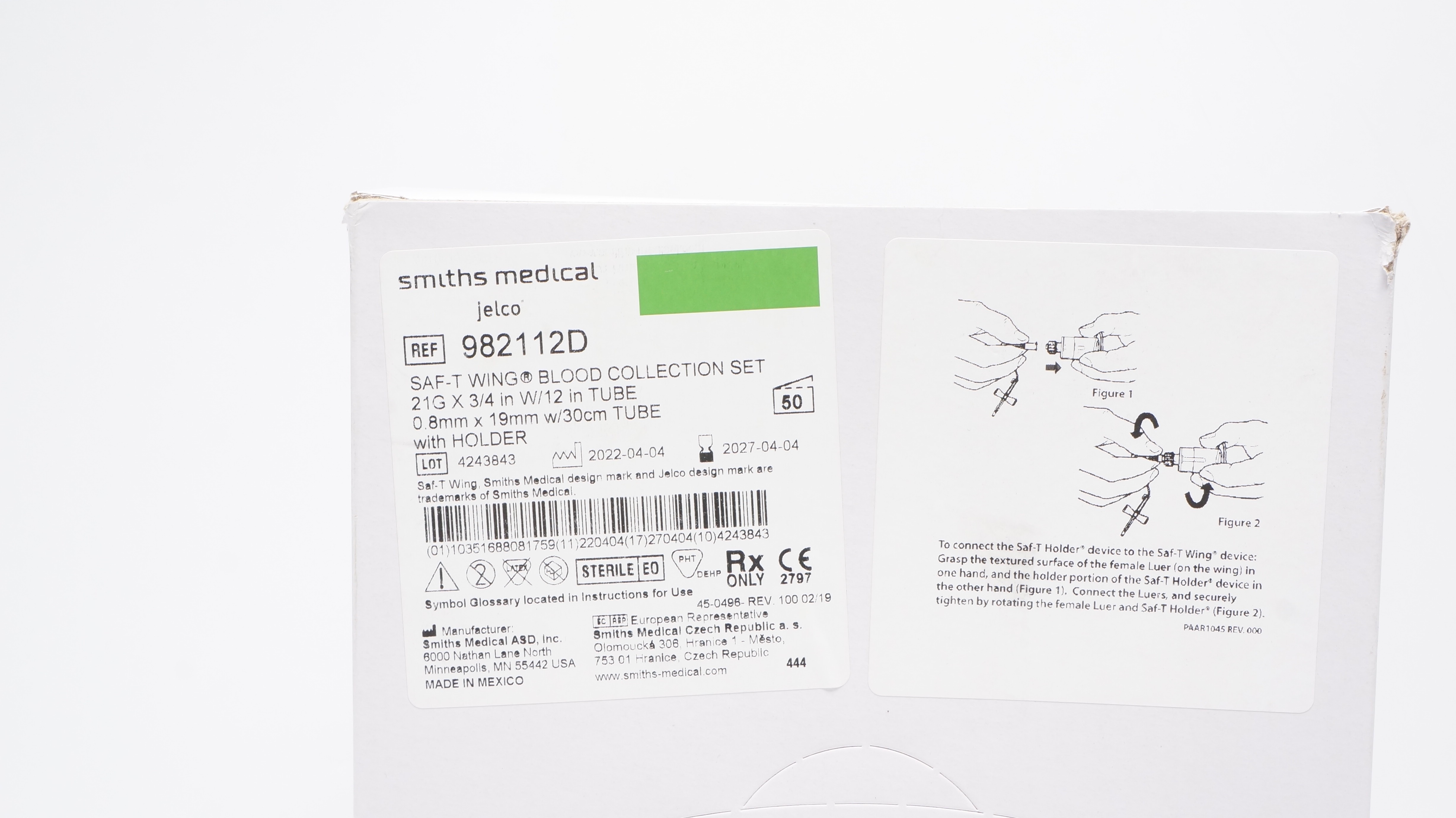 Smiths Medical 982112D Safety-T-Wing Blood Collection Set 21G x 3/4in-Box of 50