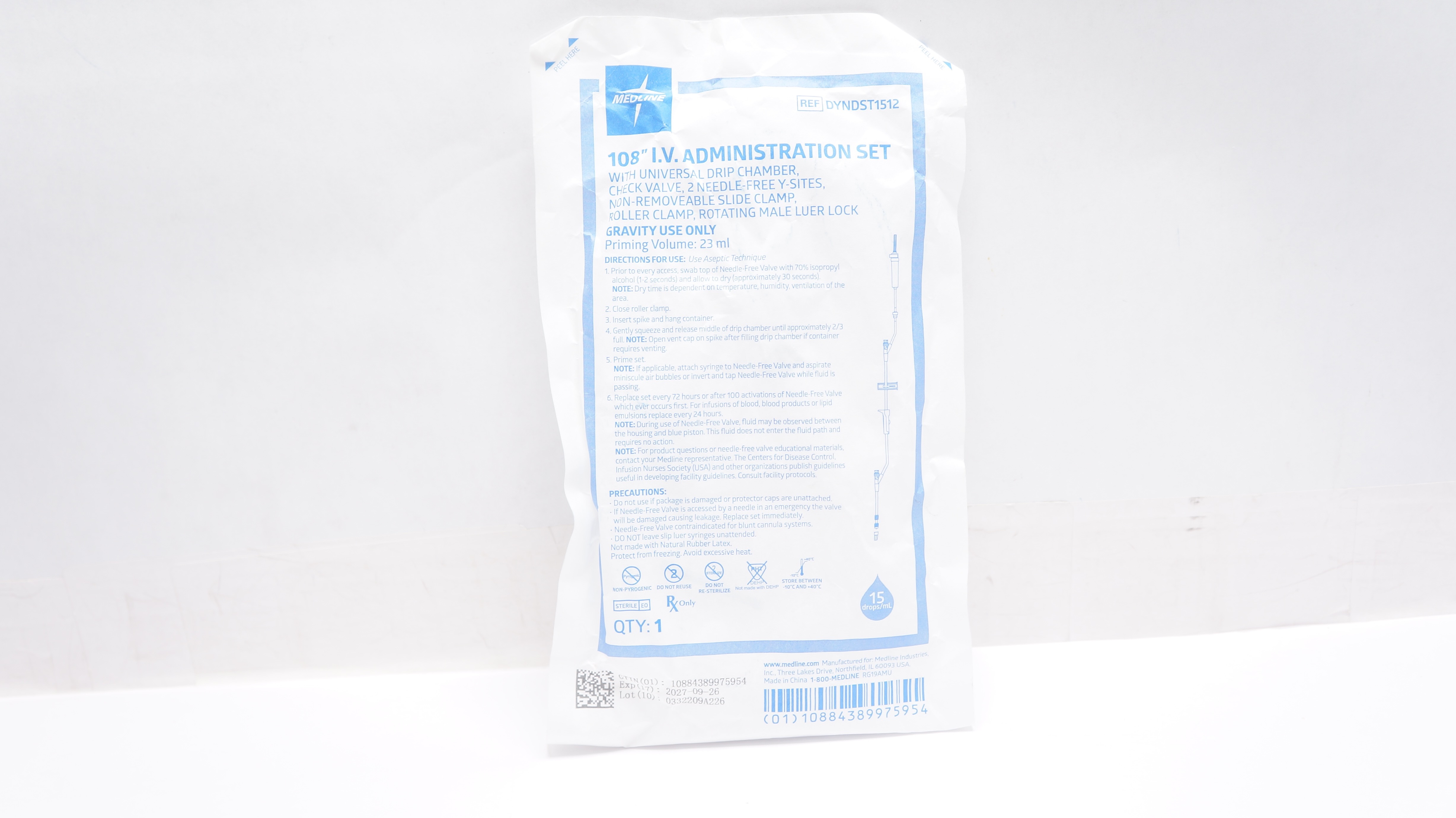 Medline DYNDST1512 108In I.V. Administration Set, Priming Volume  23ml