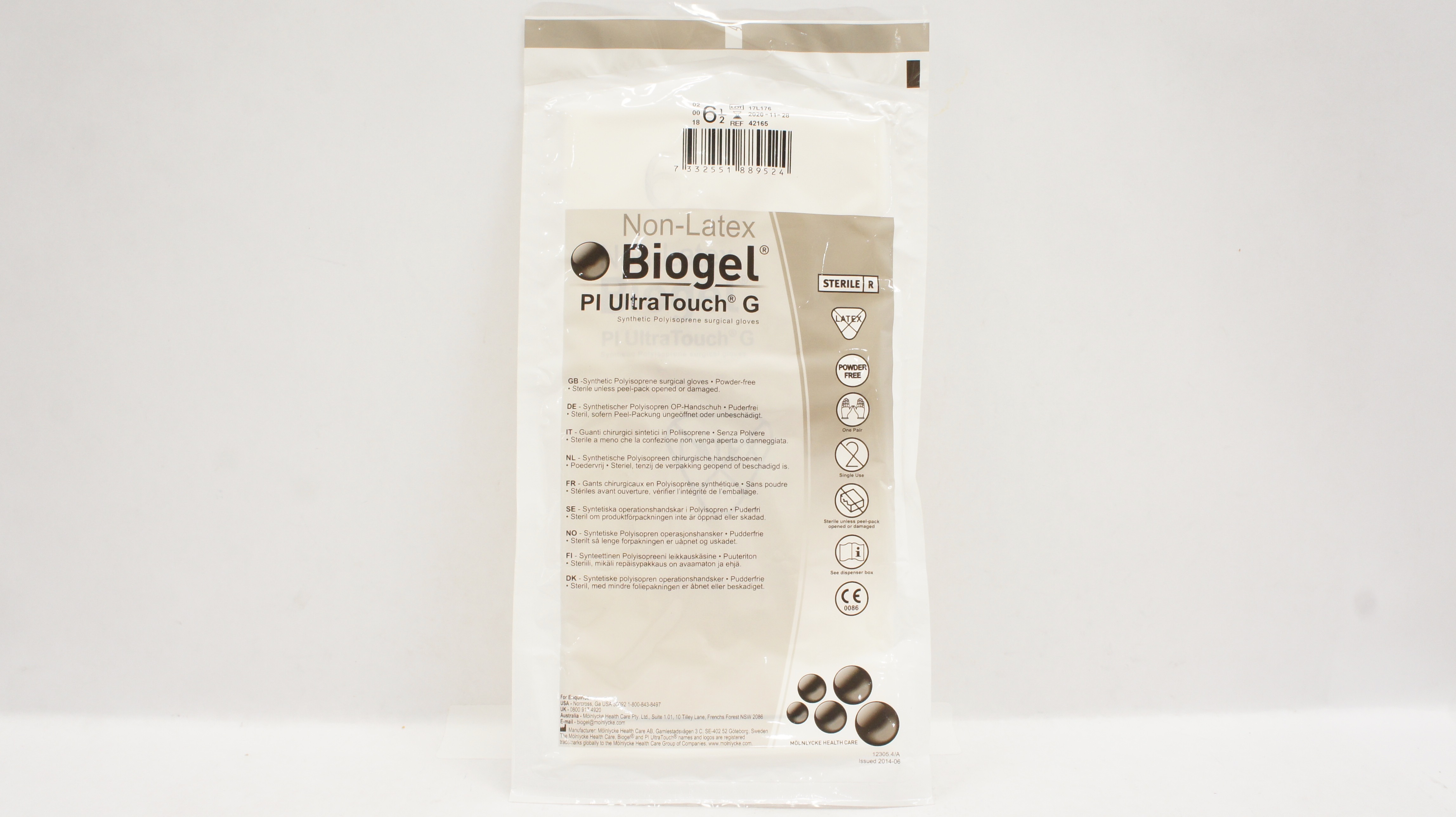 Molnlycke 42165 Biogel PI UltraTouch Surgical Glove Size 6-1/2 (x)