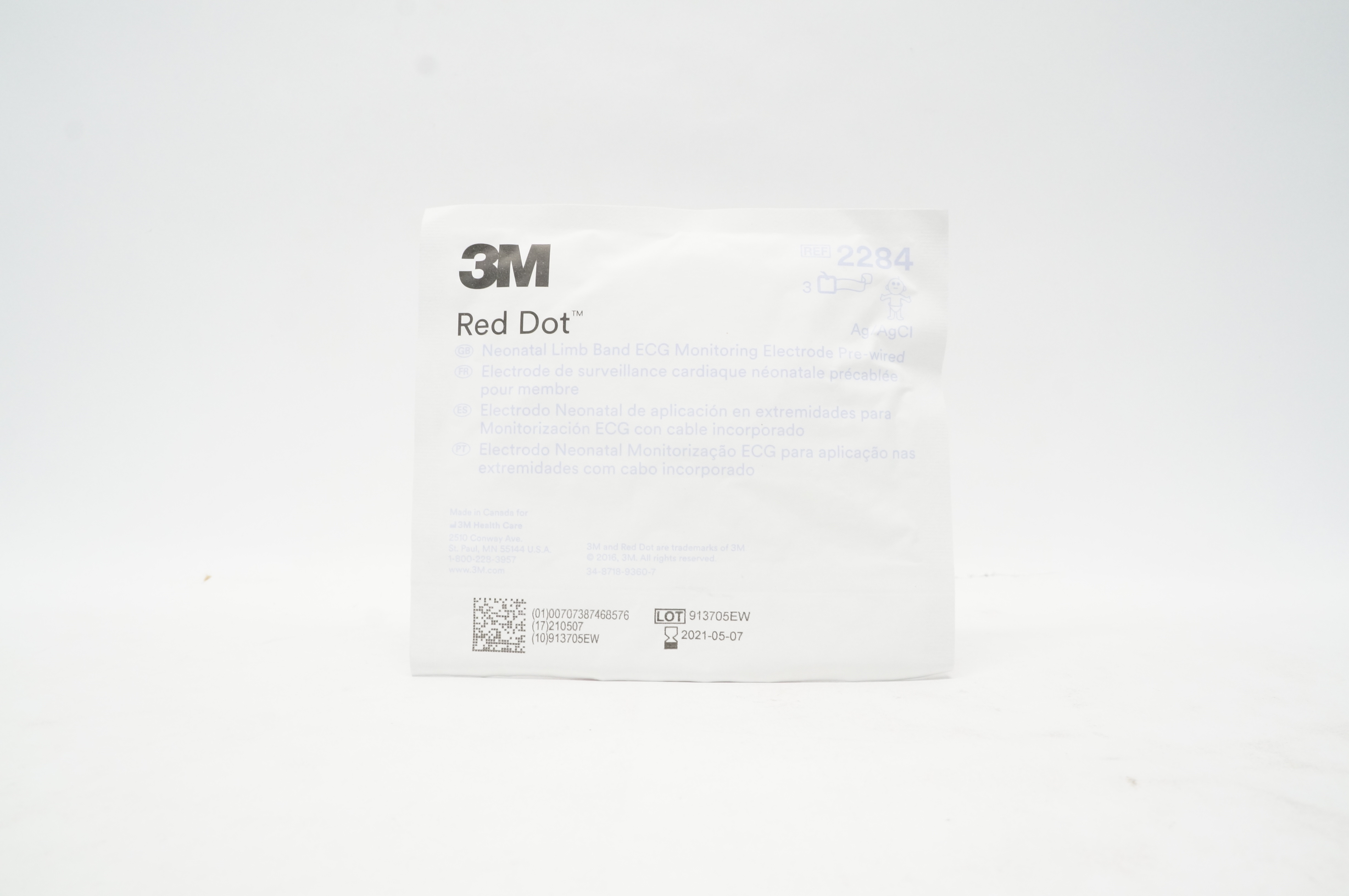 3M 2284 Red Dot Neonatal Limb Band ECG Monitoring Electrode Pre-Wired (x)