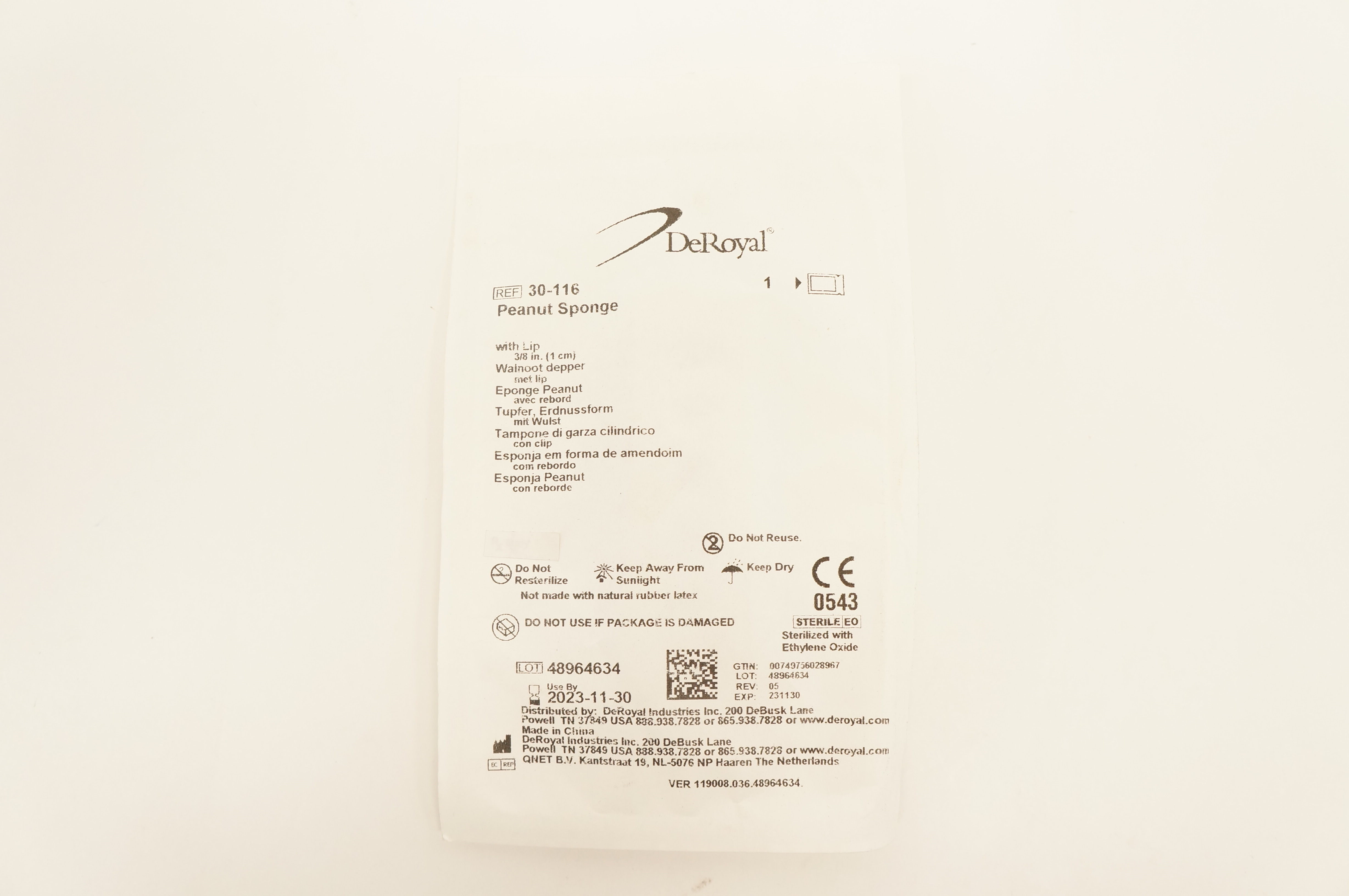 DeRoyal 30-116 Peanut Sponge with Lip 3/8inch