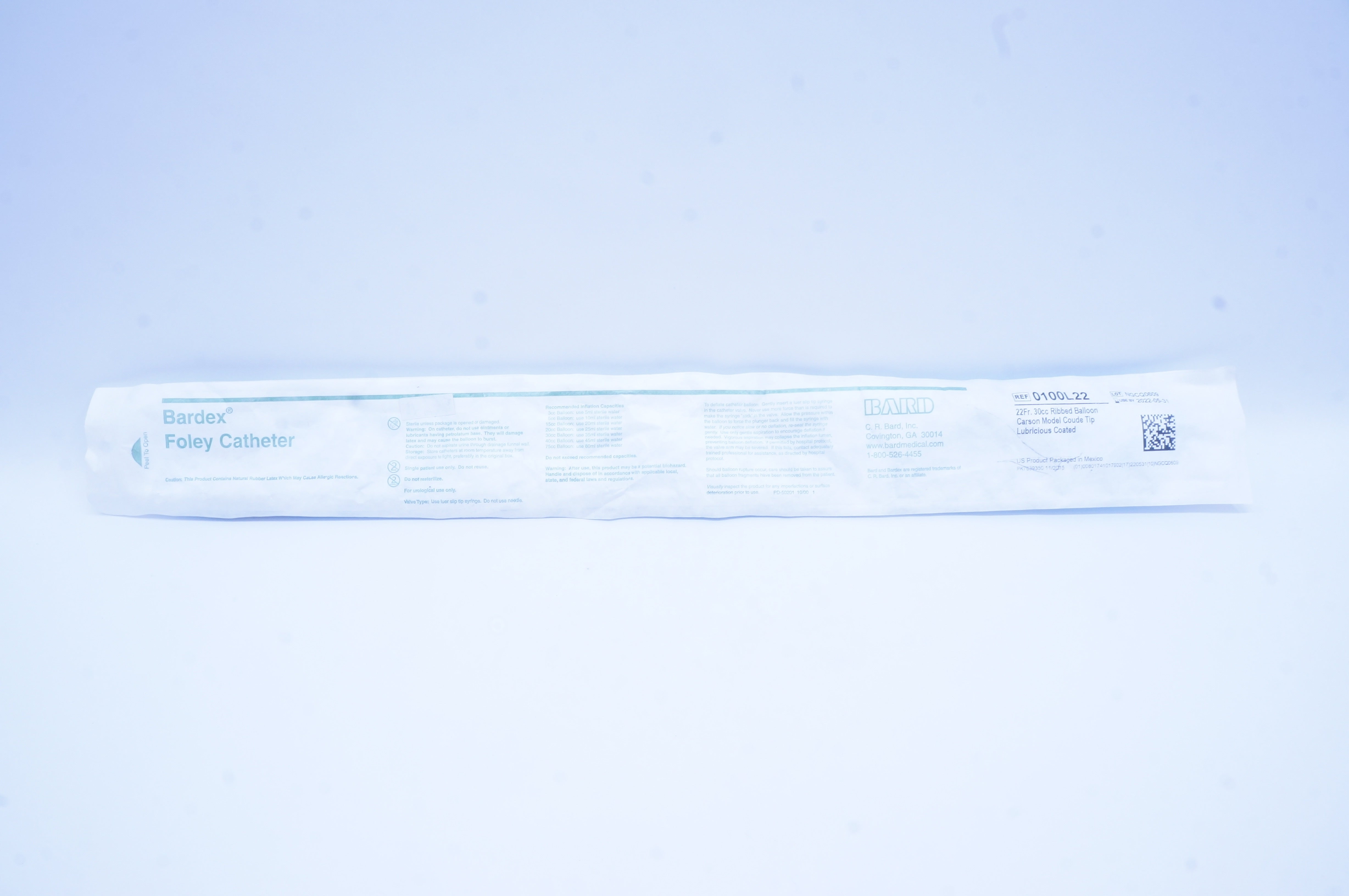 Bard 0100L22 Bardex Foley Cath. 22Fr x 30cc Ribbed Balloon