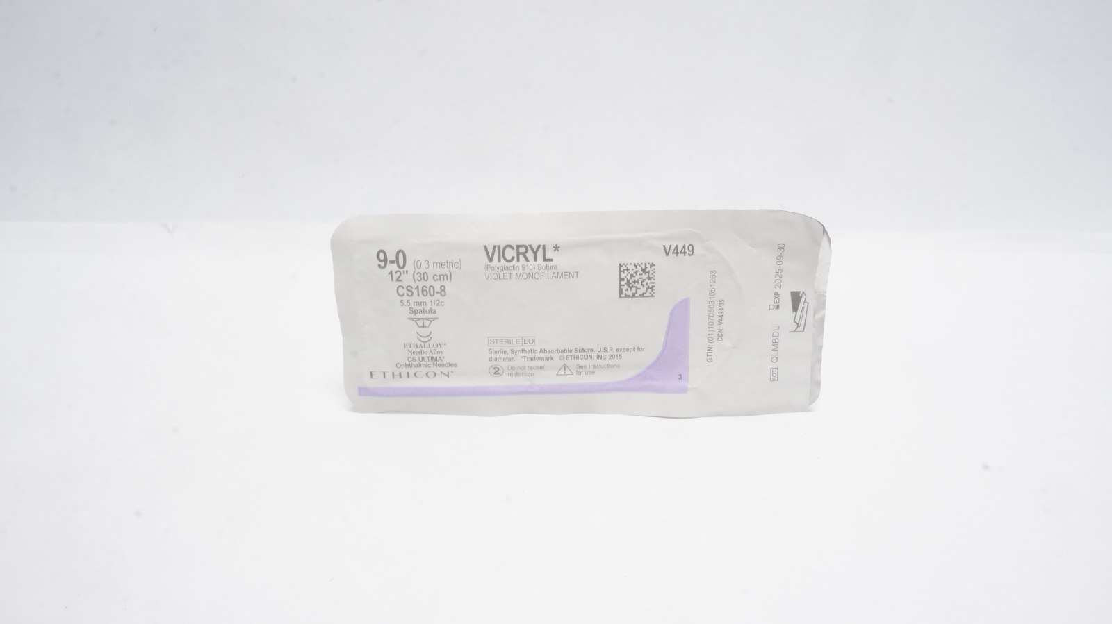 ETHICON V449 VICRYL 9-0 Suture Violet 12" CS160-8