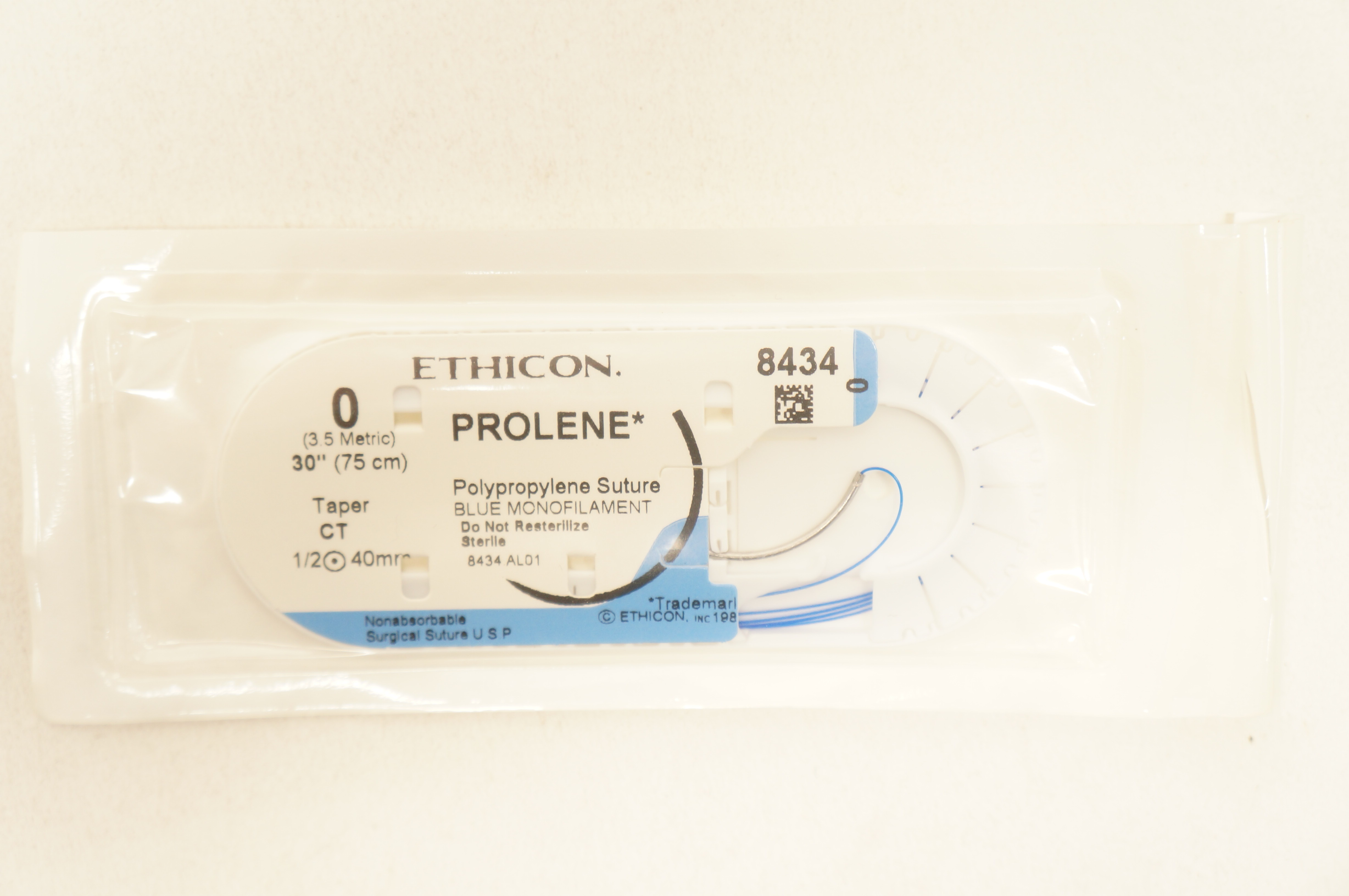 Ethicon 8434 0 Prolene Stre Blue Monofilament CT 40mm 1/2c Taper 30inch (x)