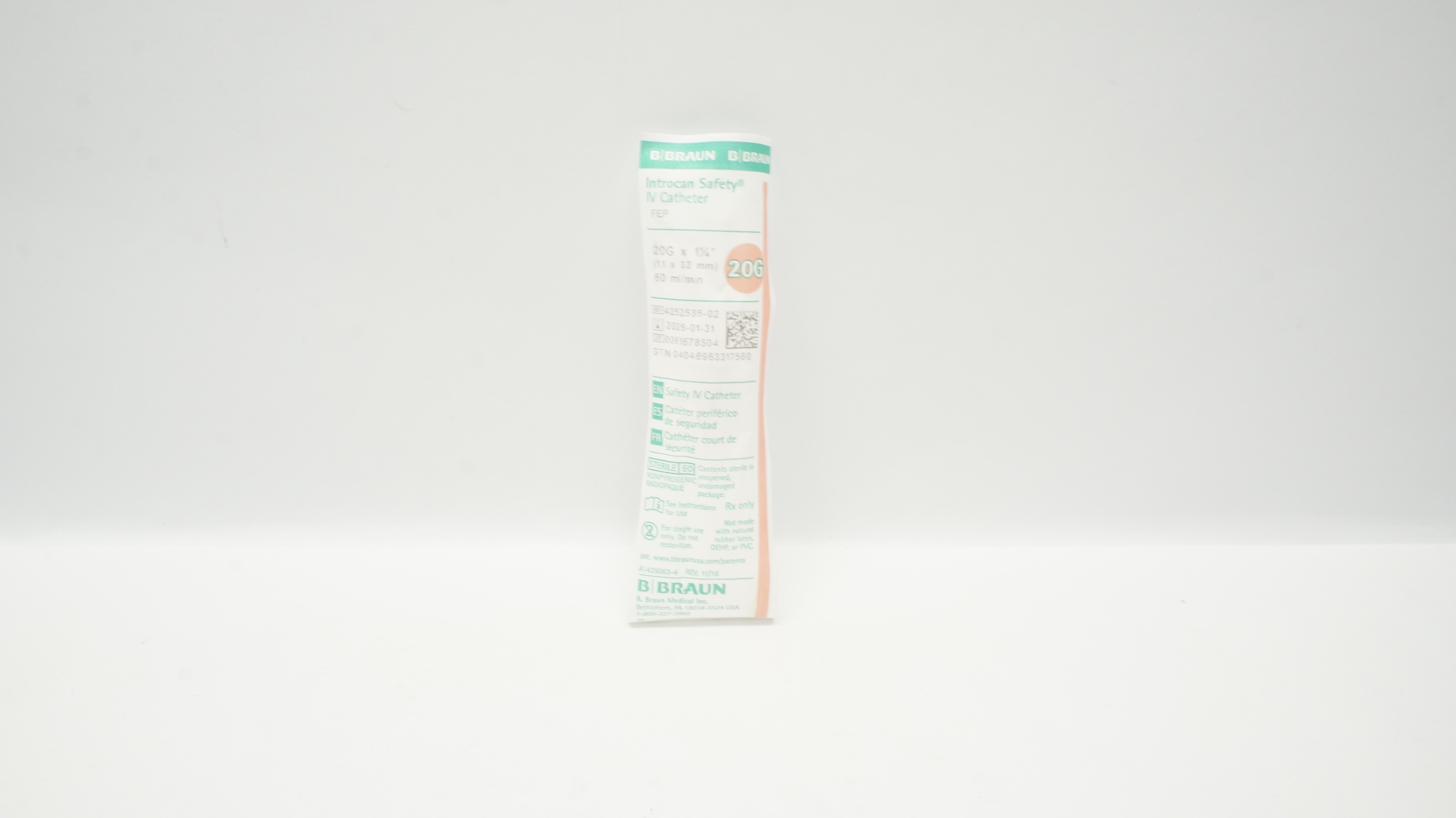 Braun 4252535-02 Introcan Safety IV Cath. 20G x 1-1/4inch 60ml/min (x)