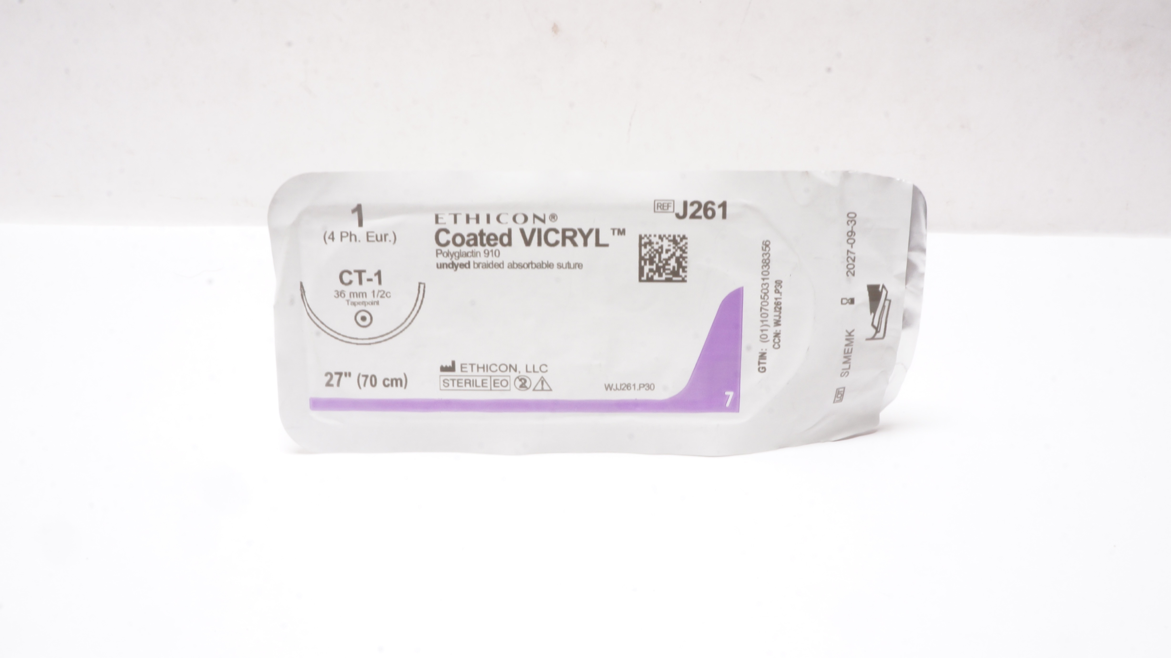 Ethicon J261 1 Coated VICRYL Stre CT-1 36mm 1/2c Taperpoint 27inch