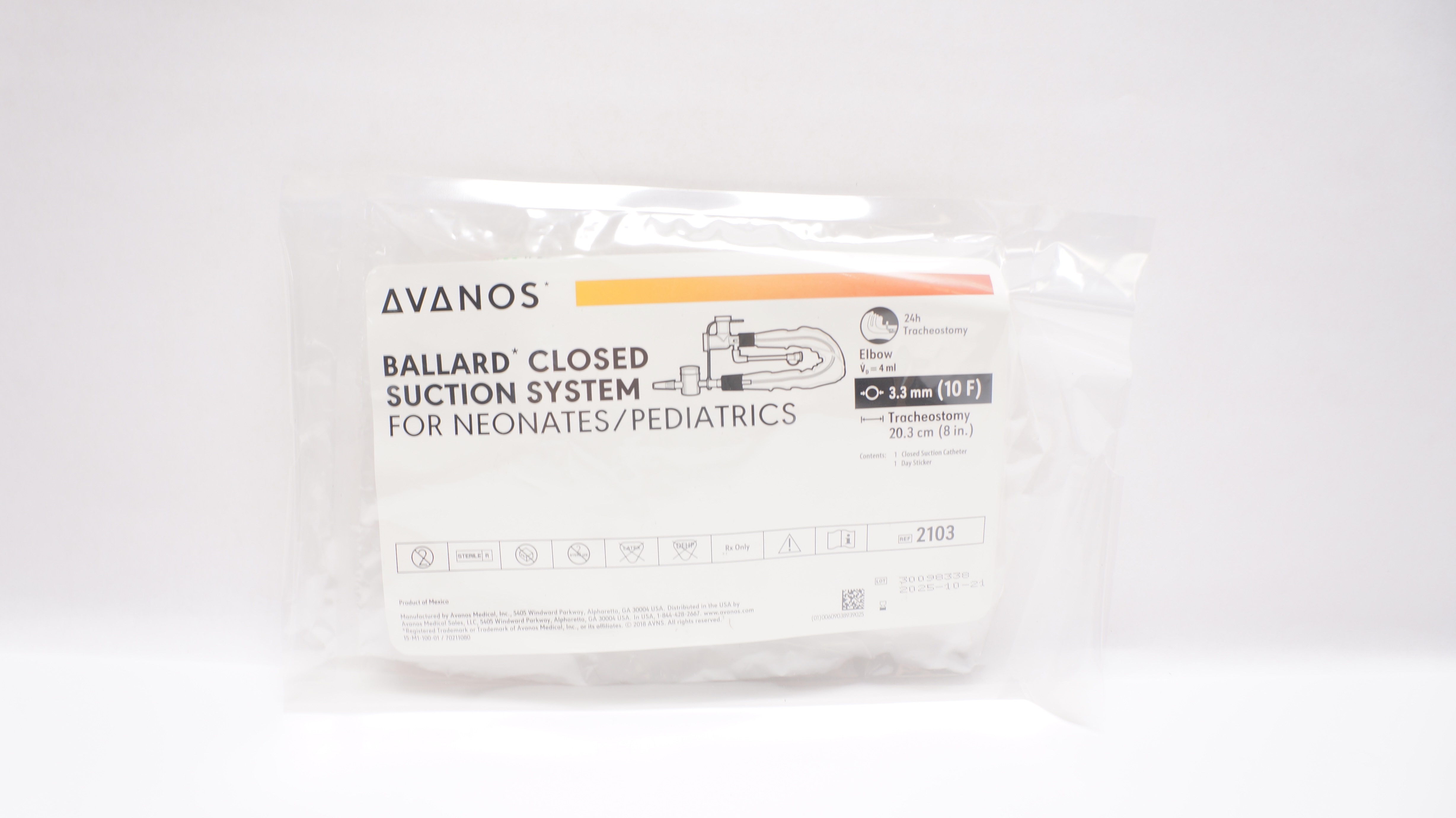 Avanos 2103 Ballard Closed Suction System, Neonates/Pediatrics 3.3mm x 20.3cm