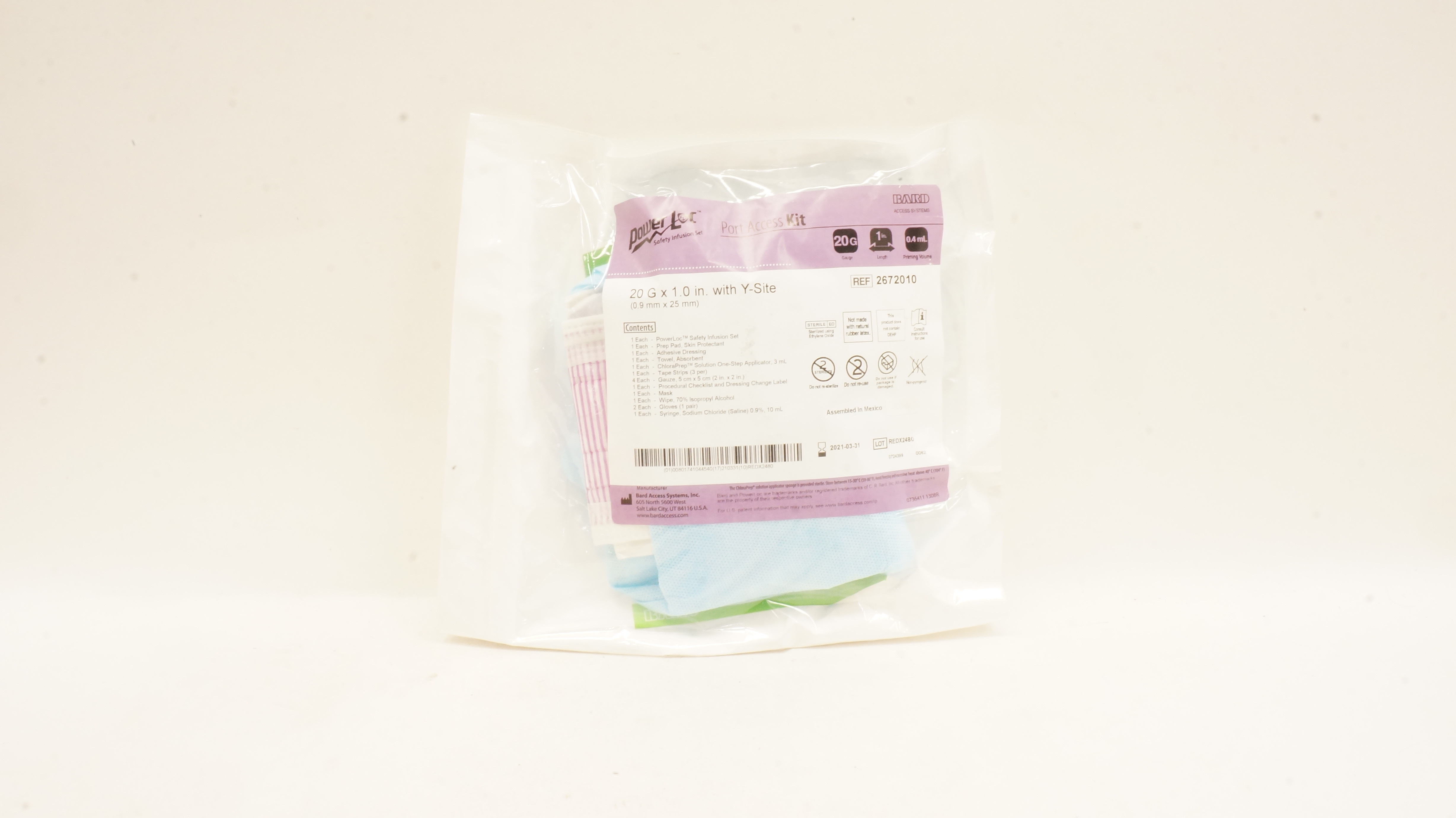 Bard 2672010 Power Loc Port Access Kit 20G x 1inch with Y-Site (x)