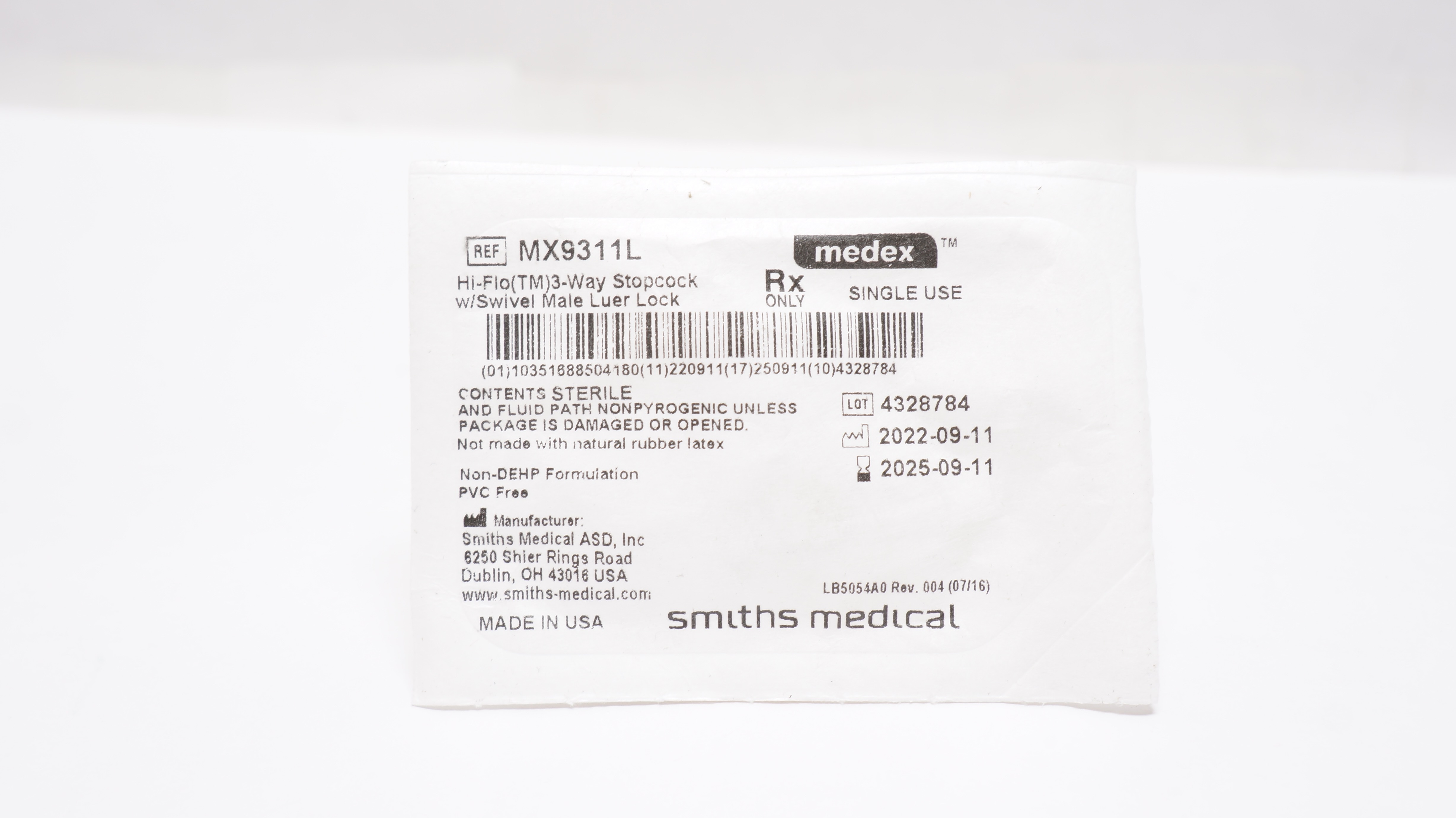 Smiths Medical MX9311L Hi-Flow 3-Way Stopcock W/Swivel Male Luer Lock