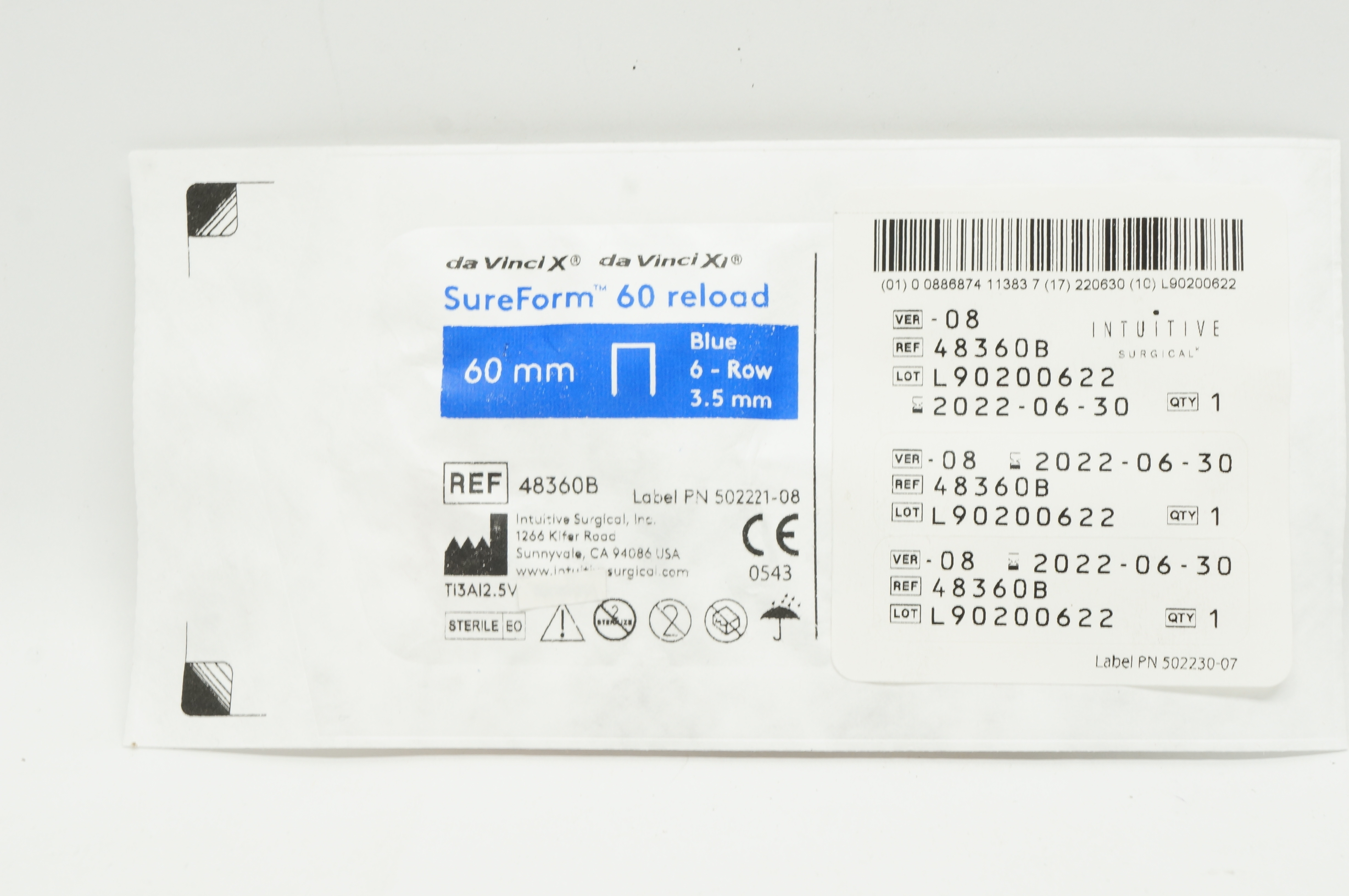 Intuitive 48360B da Vinci X da Vinci Xi SureForm 60mm Reload 6-Row Blue 3.5mm