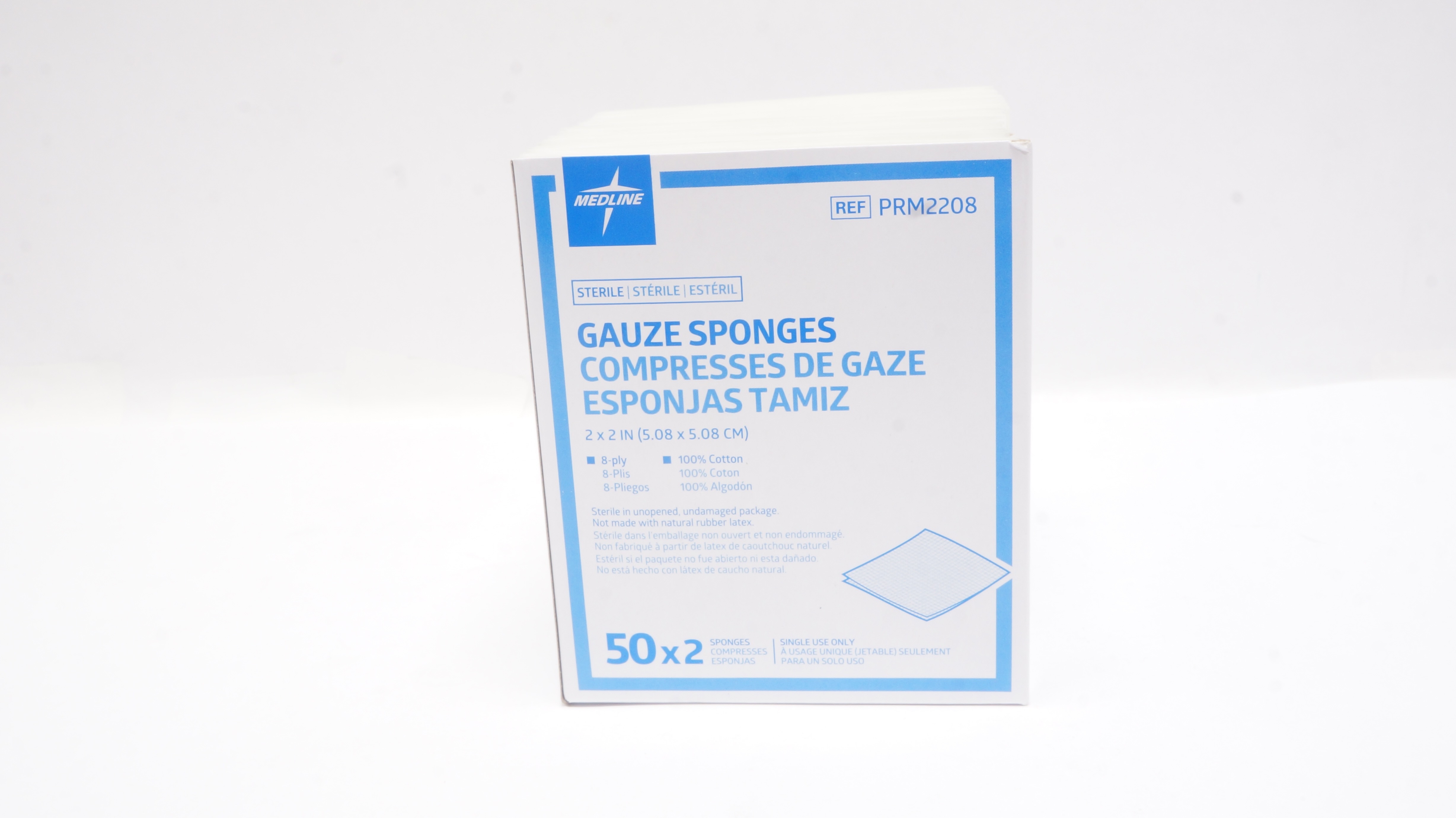 Medline PRM2208 Gauze Sponges 2 x 2In, 8-Ply - Box of 100