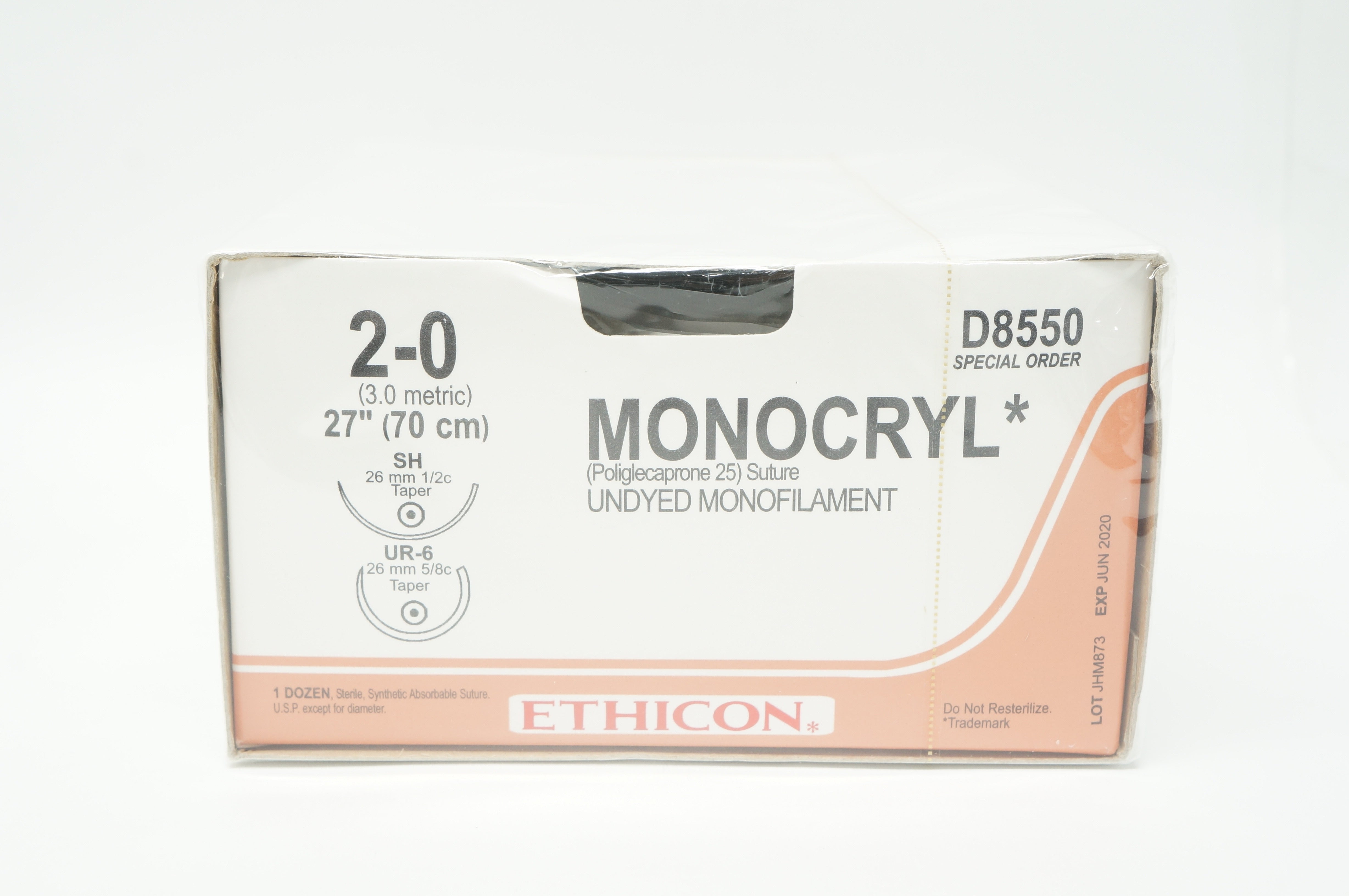 Ethicon D8550 2-0 MONOCRYL Undyed Monofilament SPECIAL ORDER (x)-Box of 12