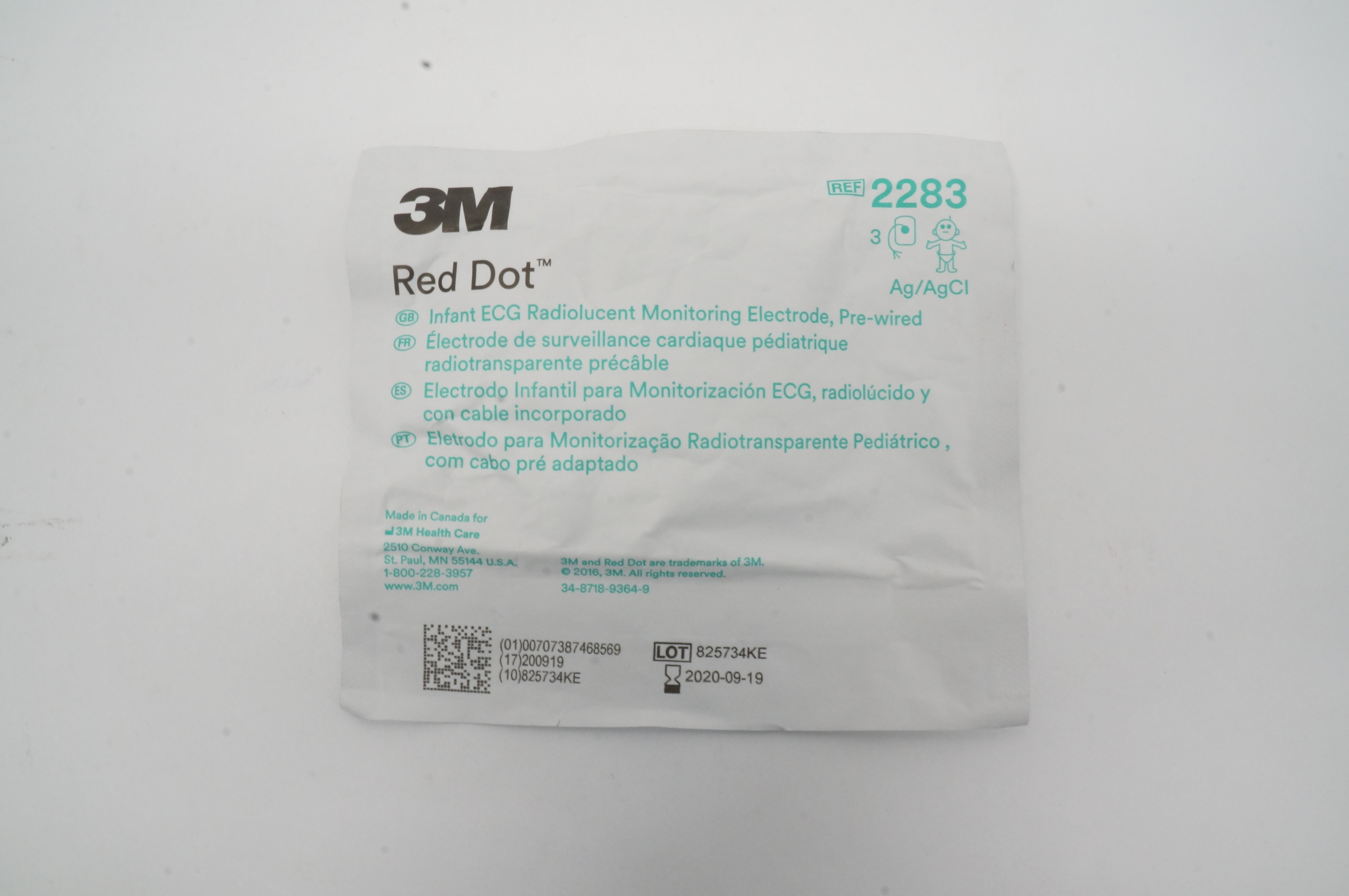 3M 2283 Red Dot Infant ECG Radiolucent Monitoring Electrode, Pre-Wired (x)