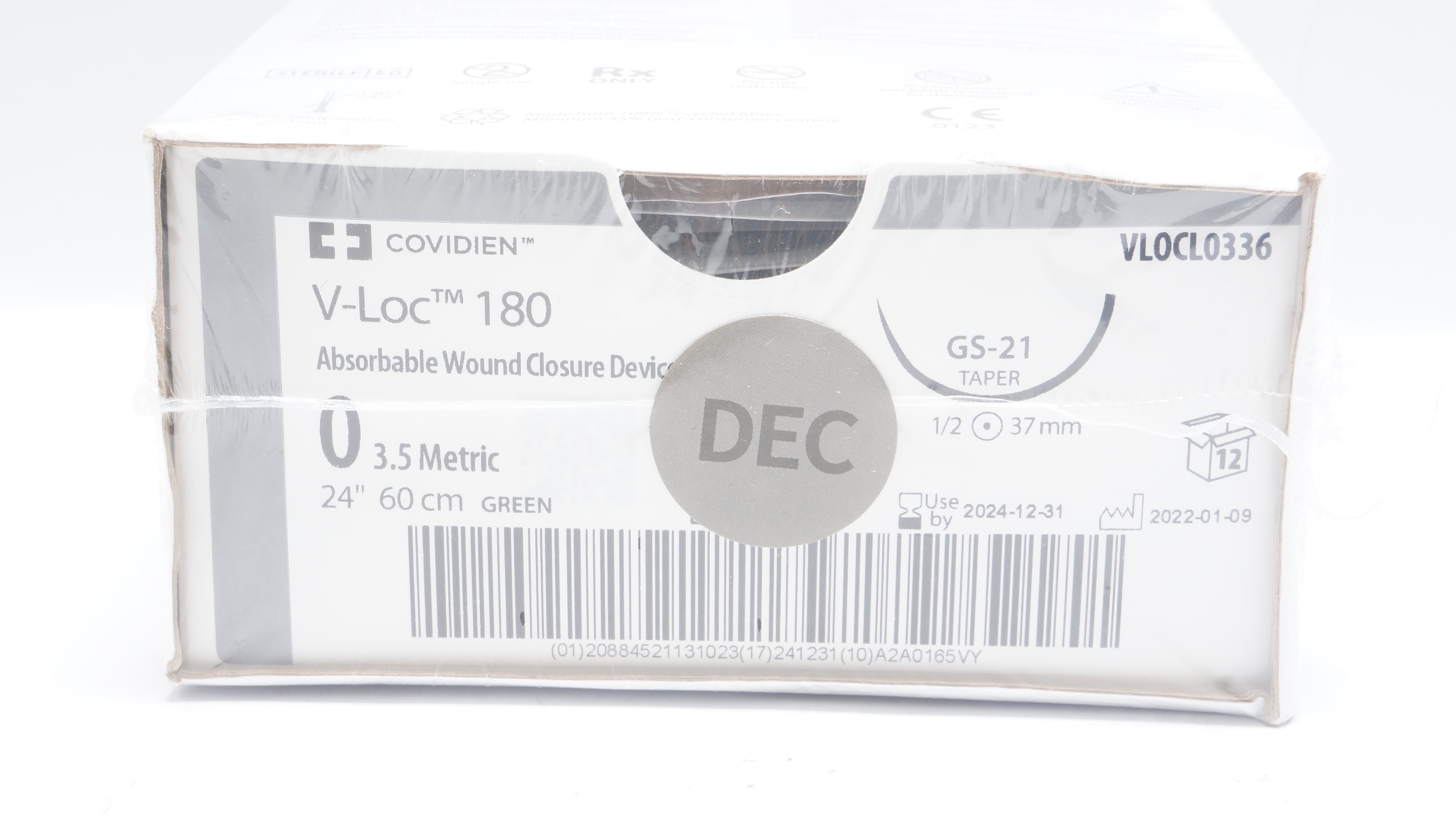 Covidien VLOCL0336 V-Loc 180 0 24inch Closure Device GS-21 1/2c 37mm - Box of 12