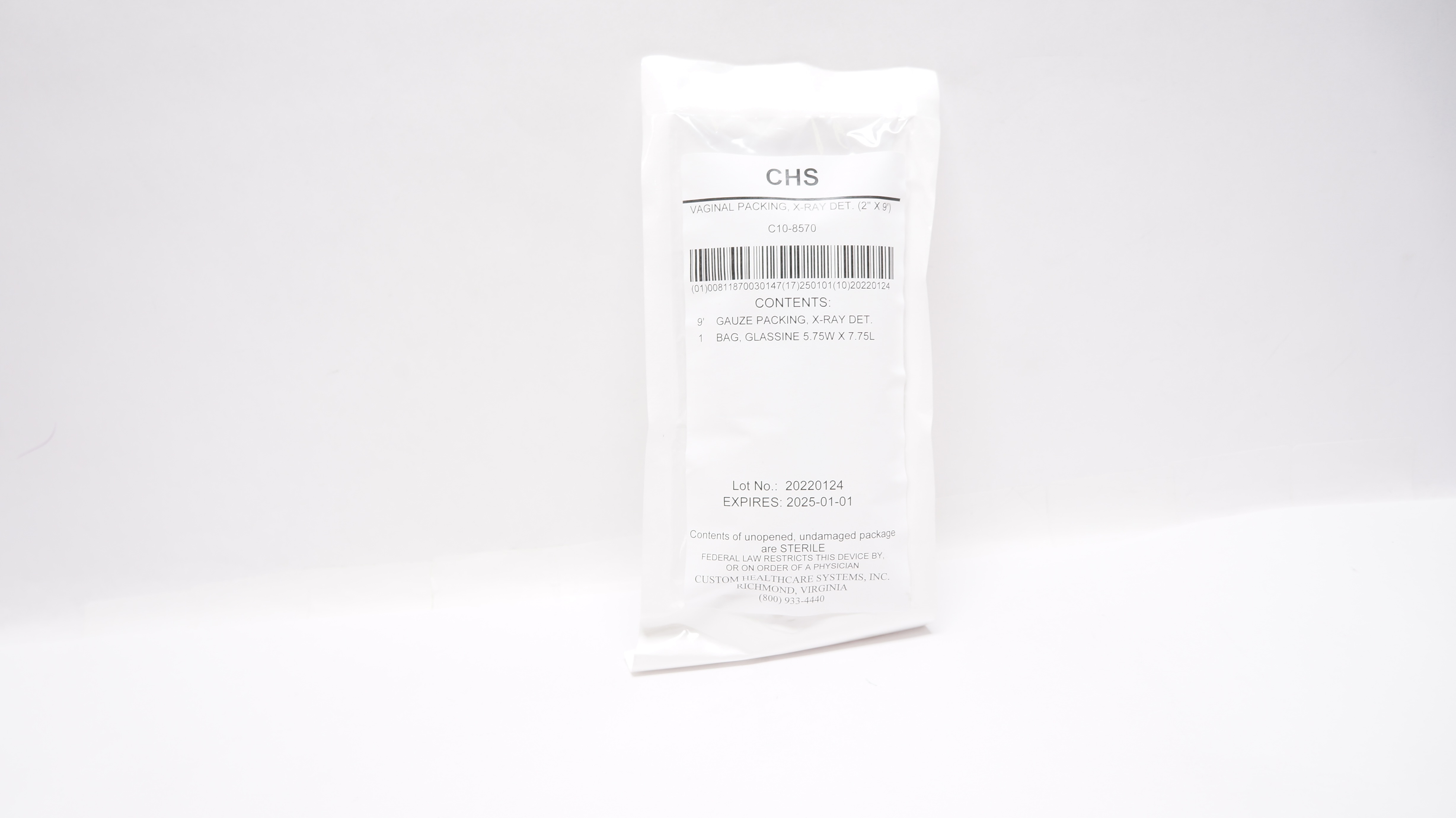 CHS C10-8570 Vaginal Packing X-Ray Det. 2inch x 9Fr