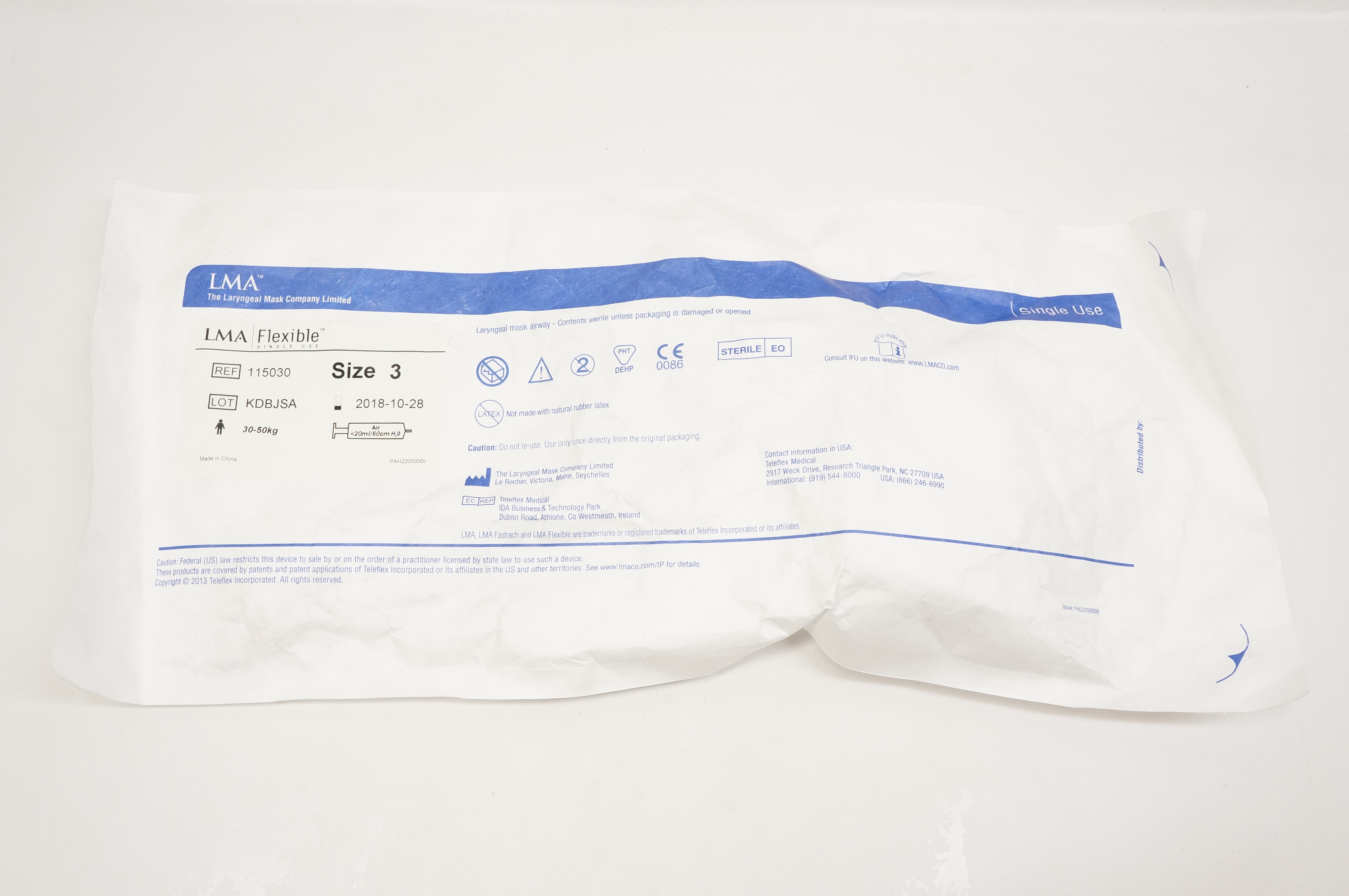 Teleflex 115030 LMA Laryngeal Mask Airway, Size 3, 30-50kg (x)