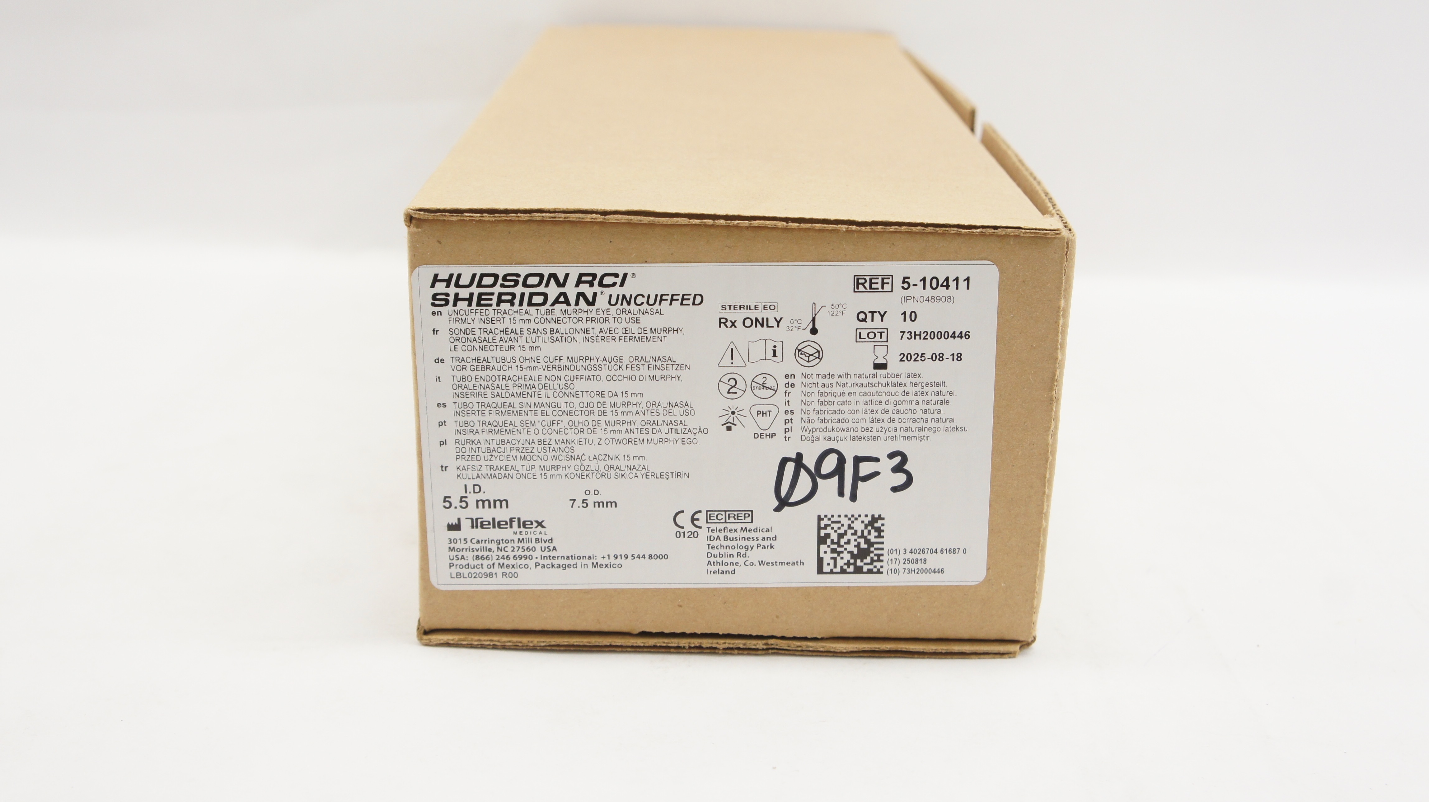 Hudson RCI 5-10411 Uncuffed Tracheal Tube Murphy Eye 5.5 x 7.5mm - Box of 10