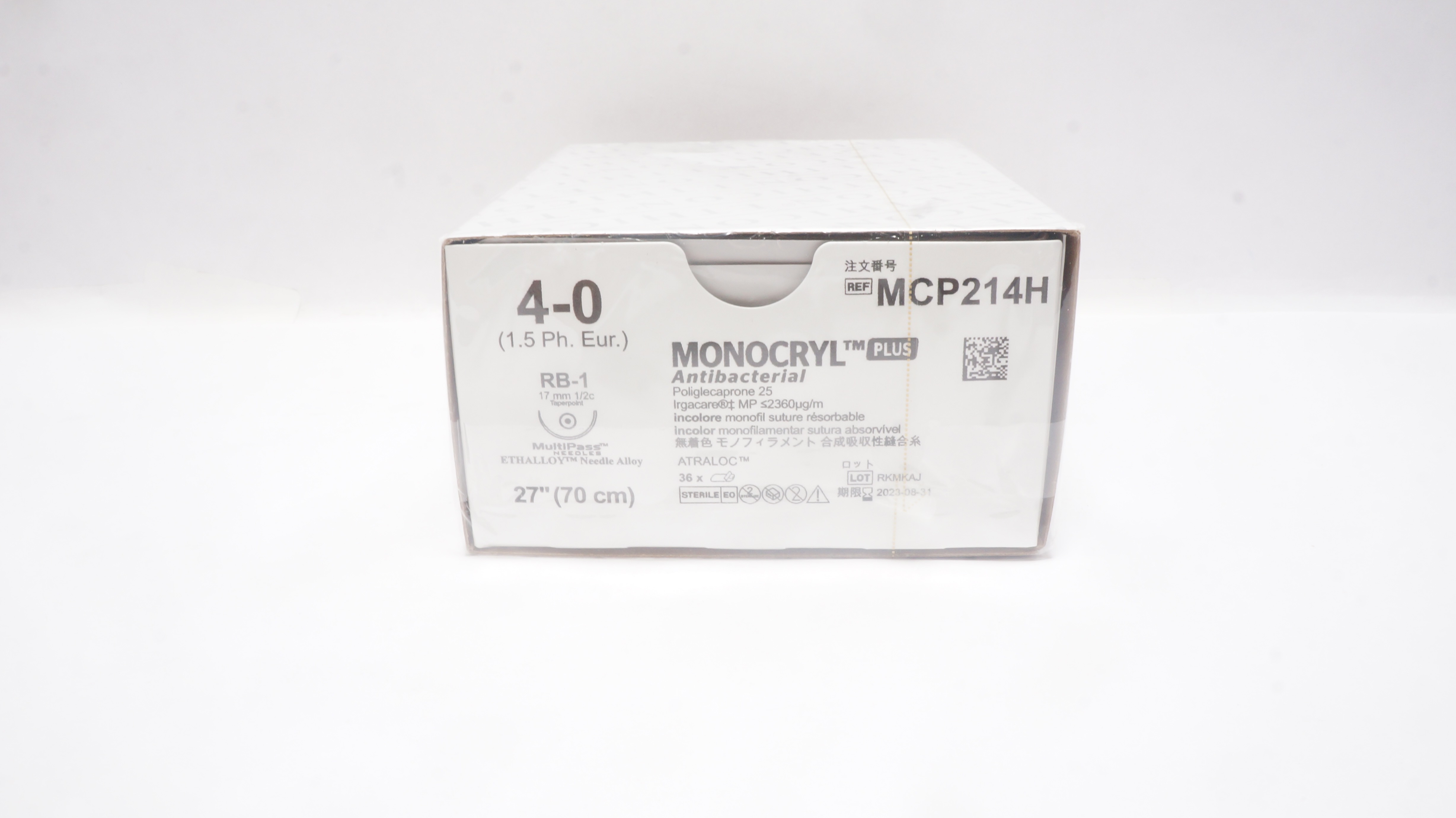 Ethicon MCP214H 4-0 Monocryl Plus Stre RB-1 17mm 1/2c Taper 27inch (x)-Box of 36