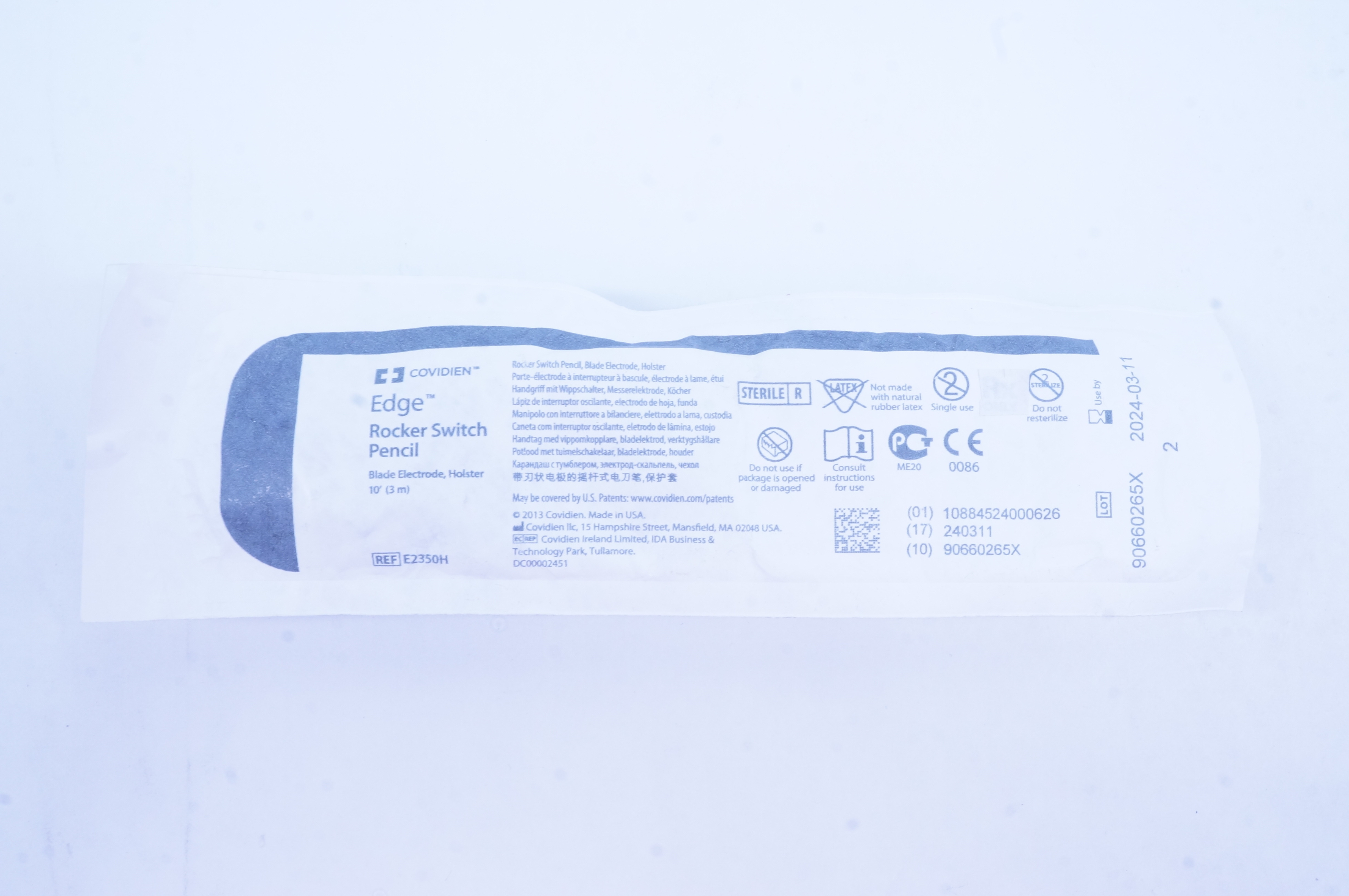 Covidien E2350H Edge Rocker Switch Pencil, Blade Electrode, Holster, 10 F