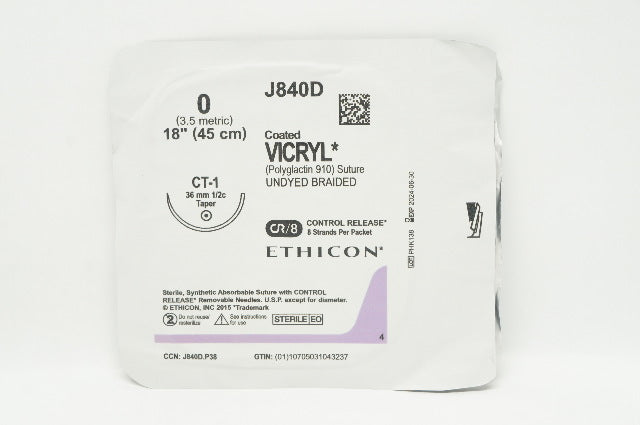 Ethicon J840D 0 Coated VICRYL Stre CT-1 36mm 1/2c Taper, 18inch