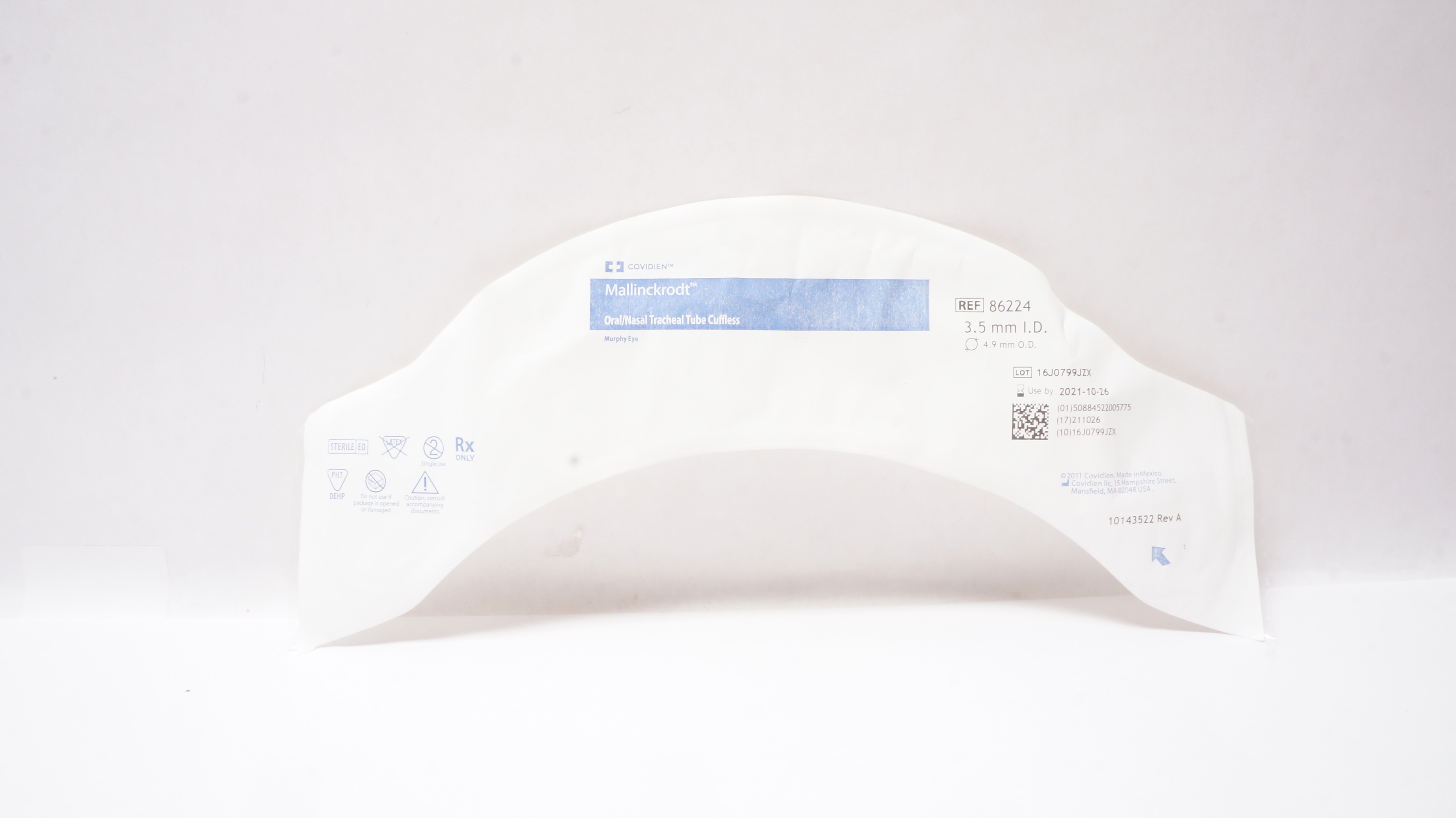 Covidien 86224 Mallinckrodt Oral/Nasal Tracheal Tube Cuffless 3.5ID x 4.9mmOD(x)