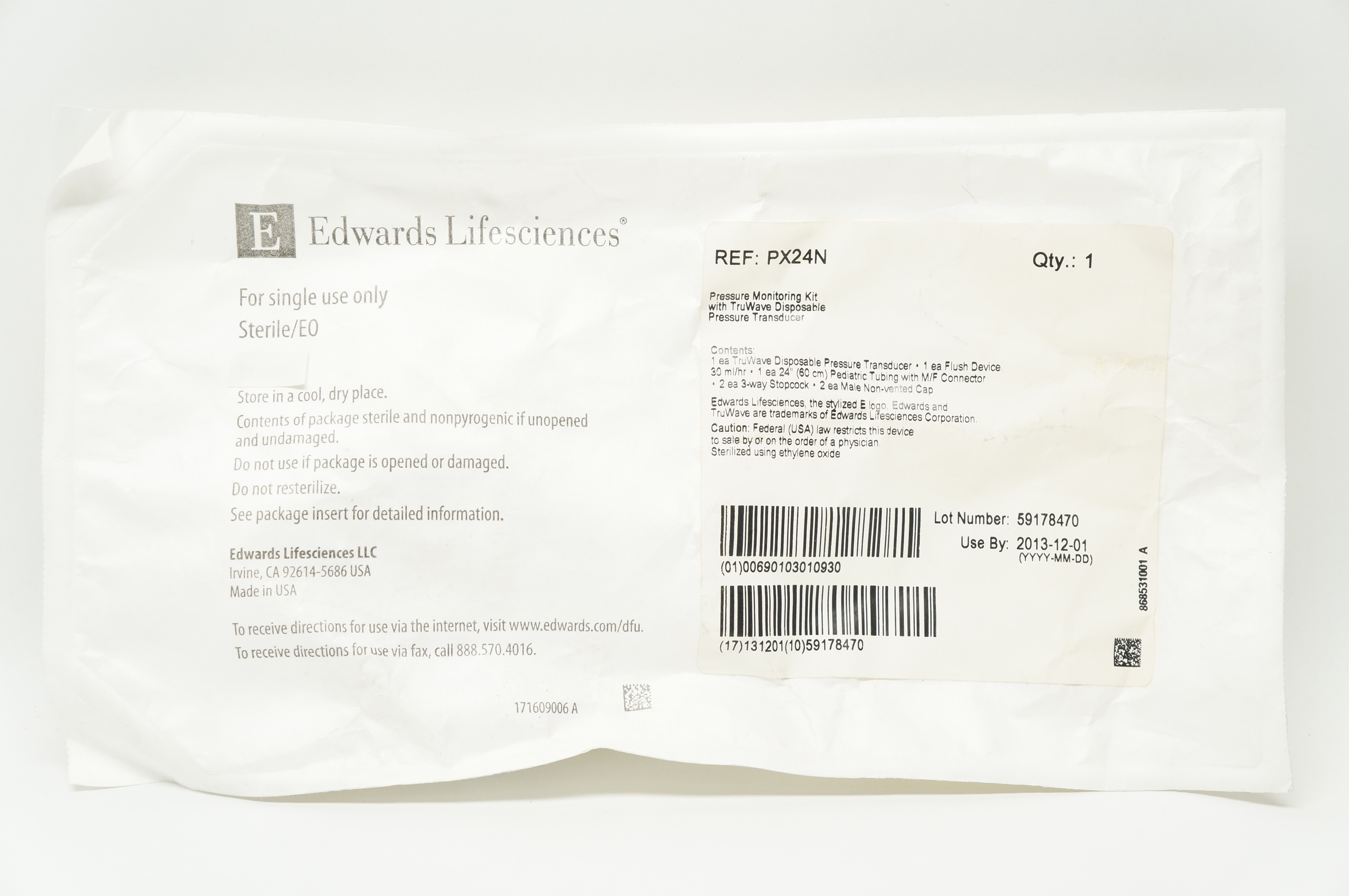 Edwards Lifesciences PX24N TruWave Pressure Monitoring Set 30cc/24inch (x)