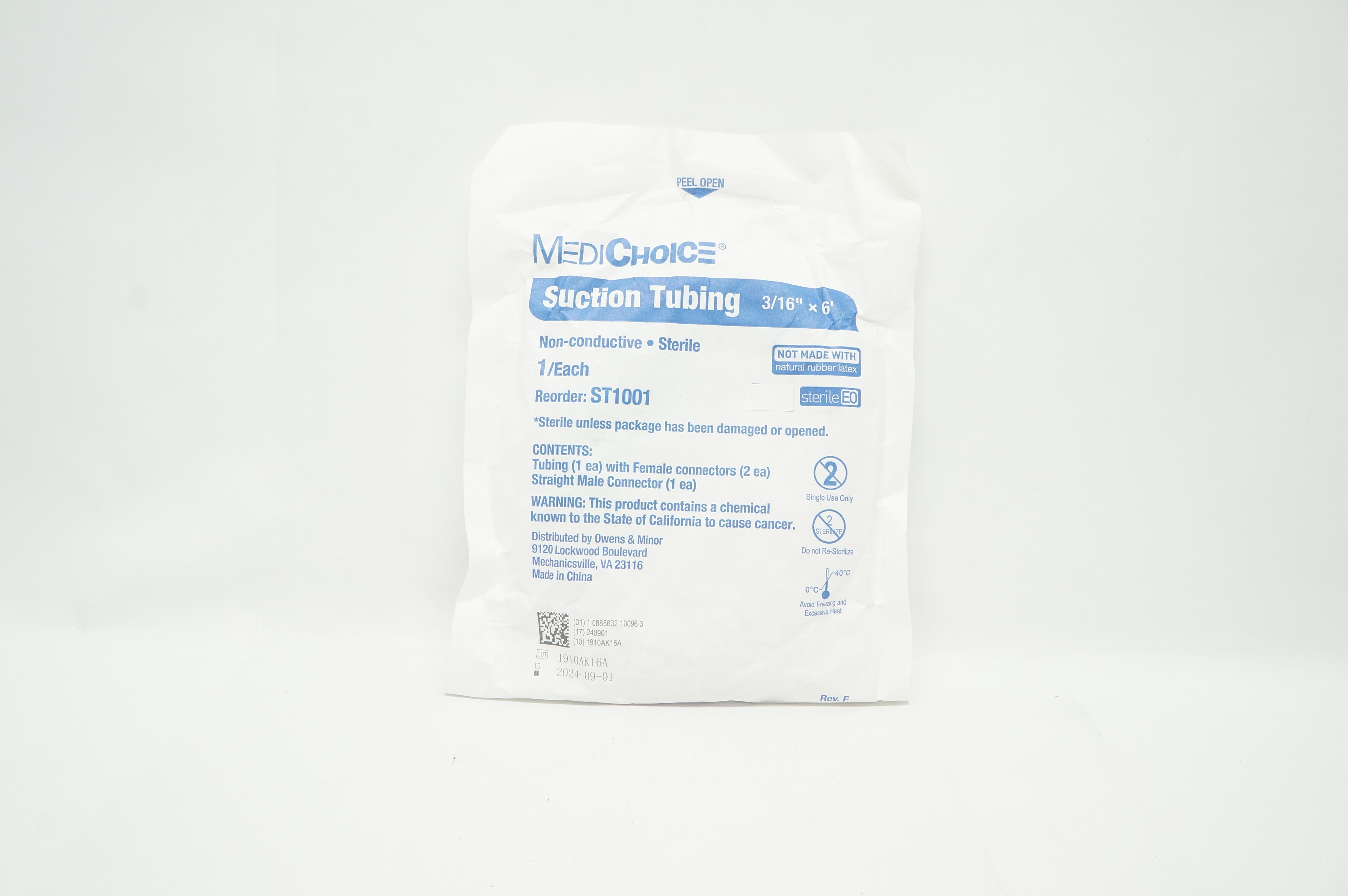 MediChoice ST1001 Suction Tubing Non-Conductive Sterile 3/16inch x 6ft